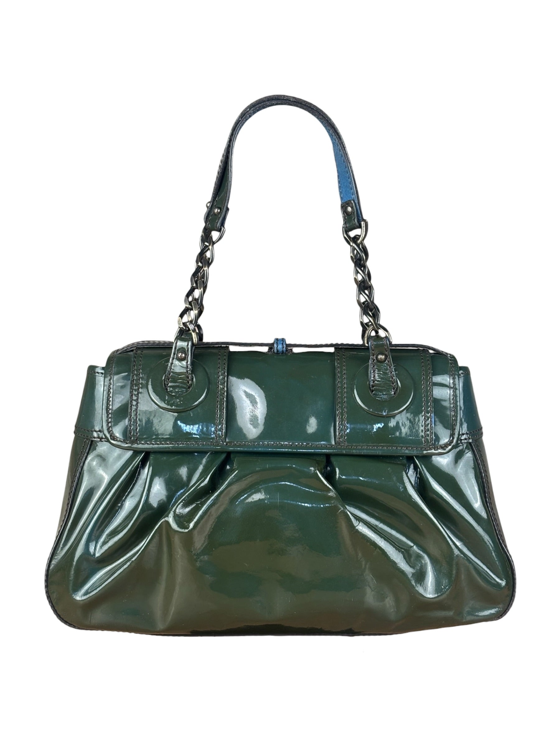 Fendi Vintage Green Patent Leather B Handbag