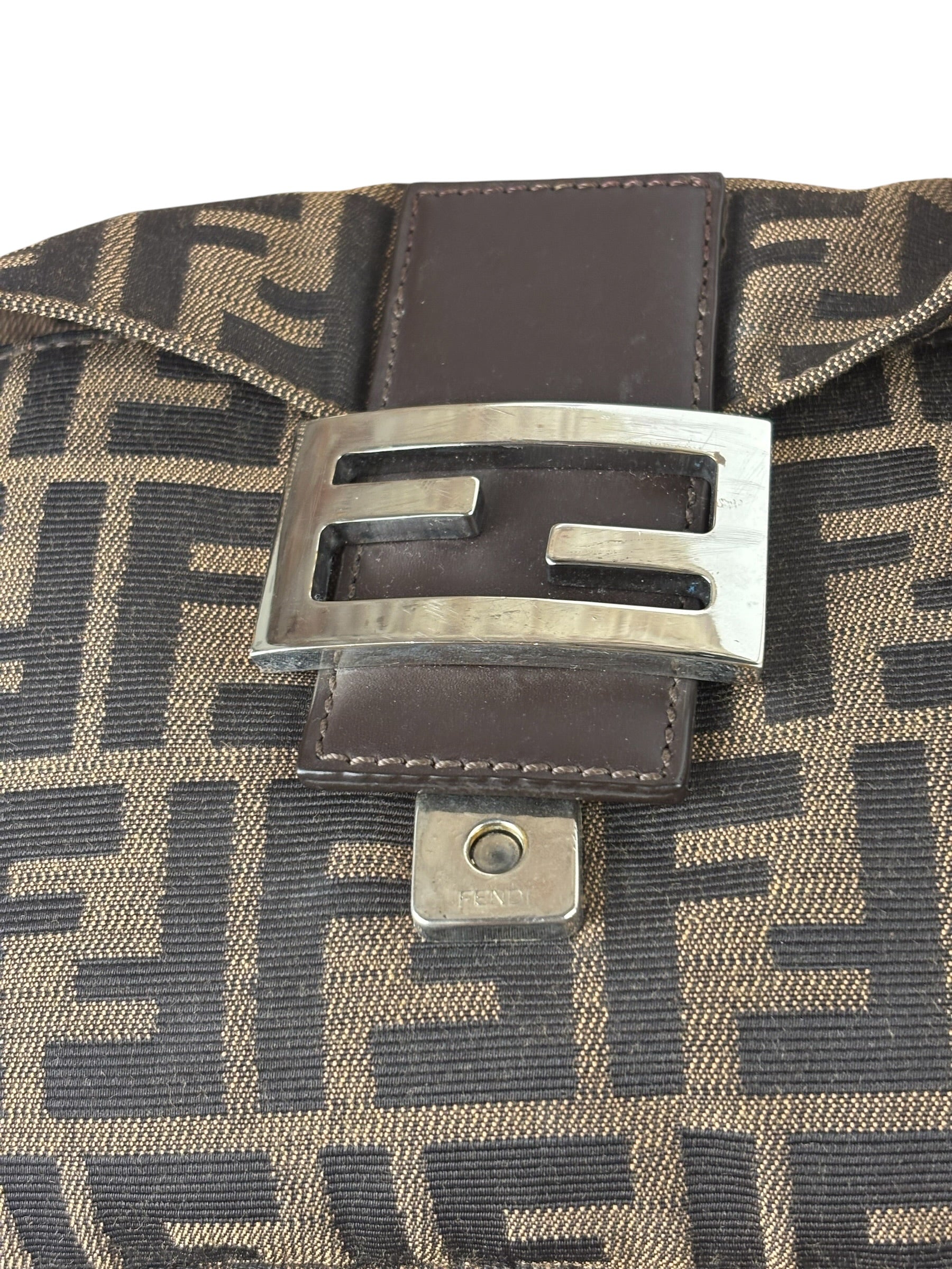 Fendi Brown Leather Trim Baguette