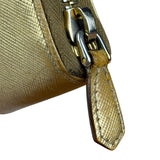 Prada Metallic Gold Saffiano Leather Zip-Around Wallet