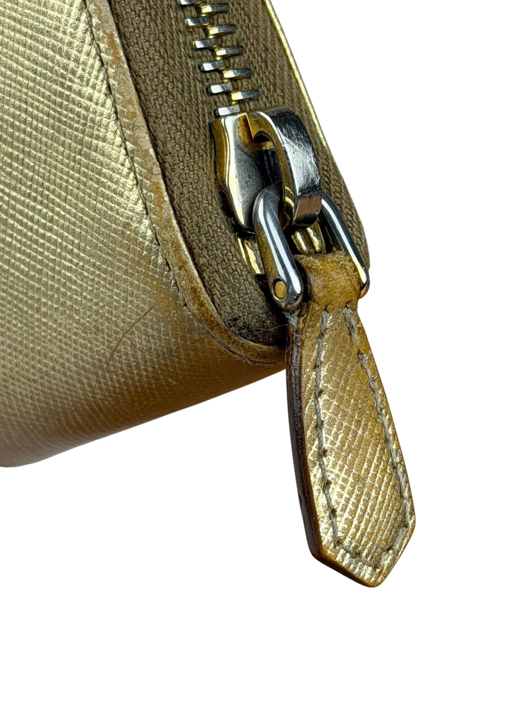 Prada Metallic Gold Saffiano Leather Zip-Around Wallet