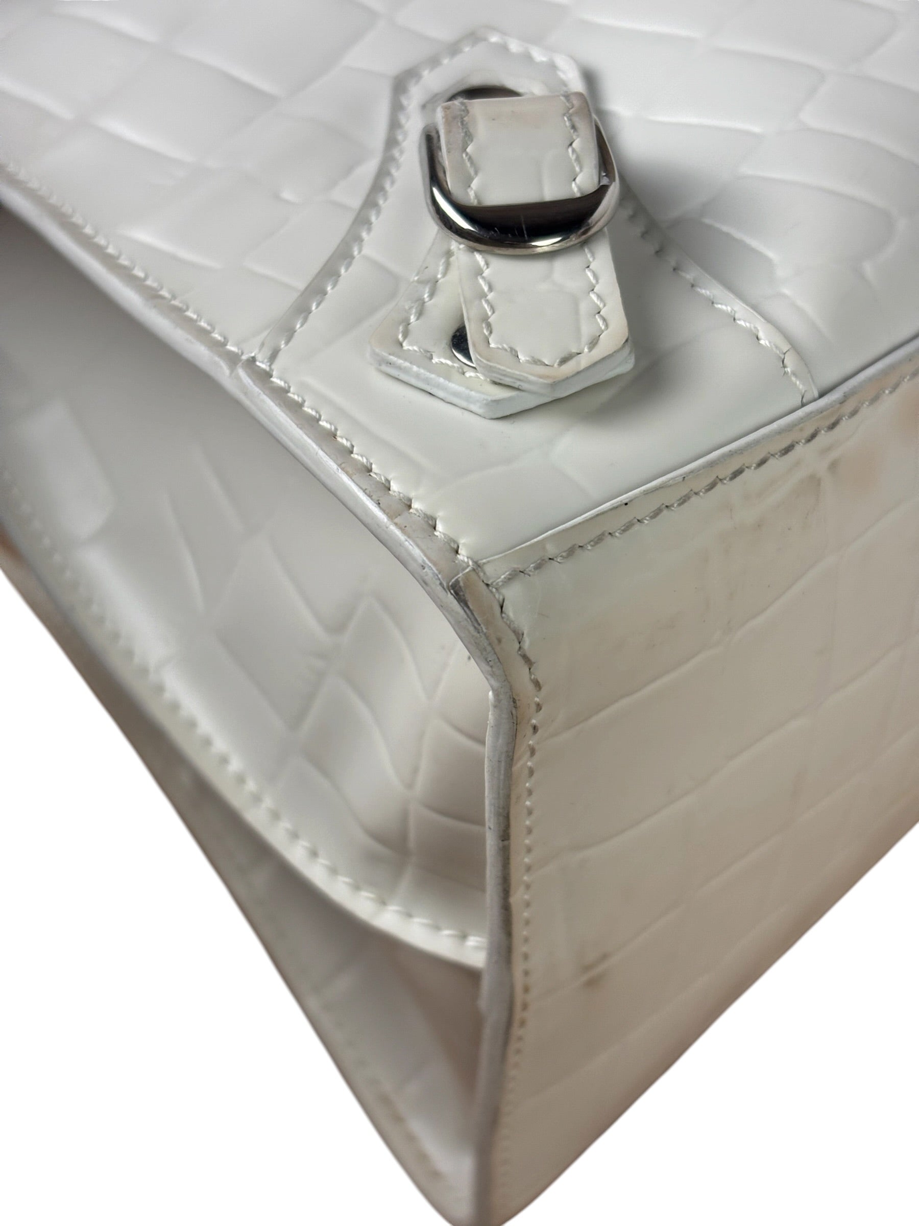 Balenciaga White Crocodile-Embossed Leather Two-Way Bag