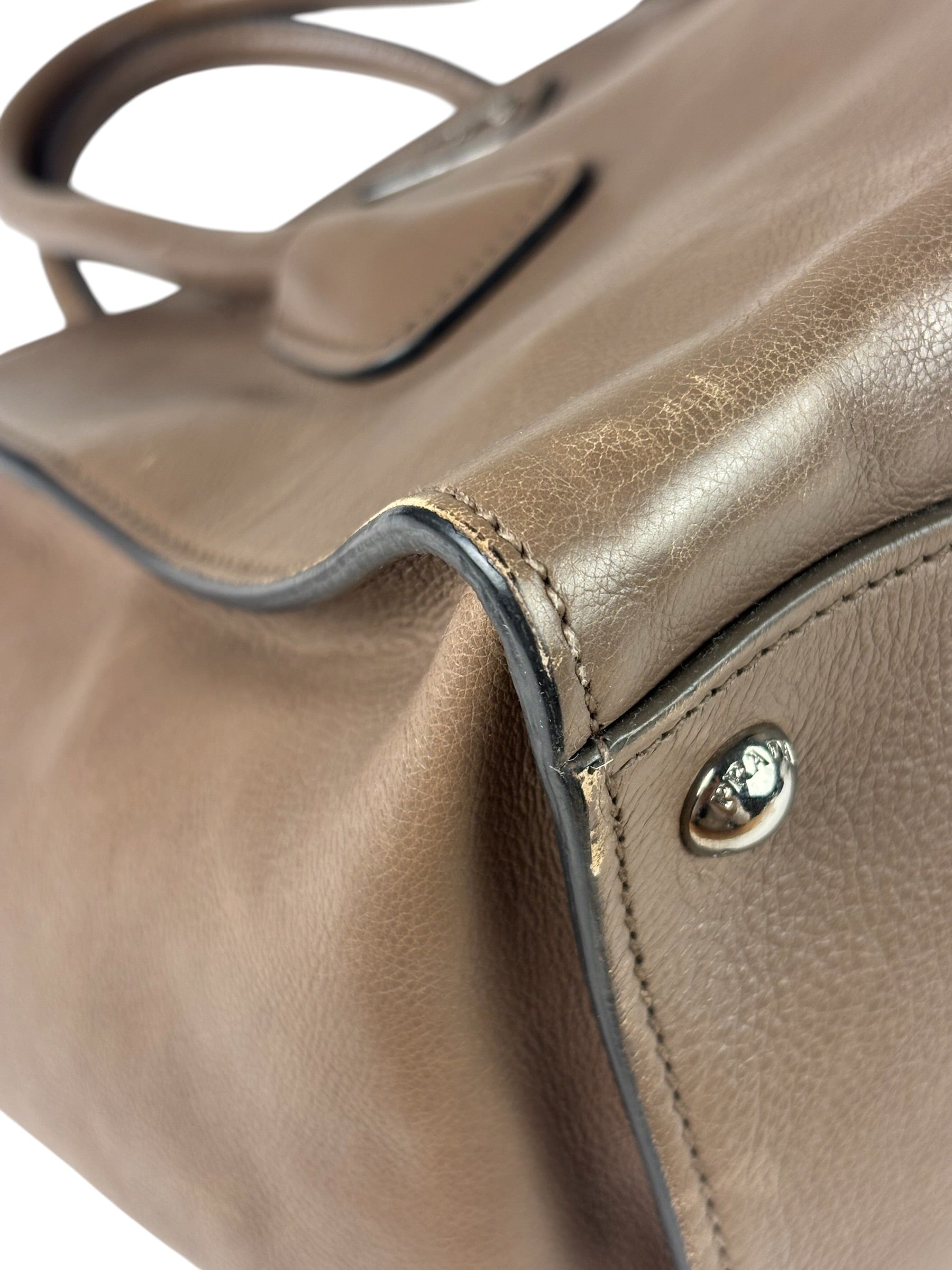 Prada Neutral Taupe Glace Calf Twin Pocket Two-Way Tote