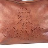 Vivienne Westwood Tan Brown Leather Perforated Orb Logo Shoulder Bag