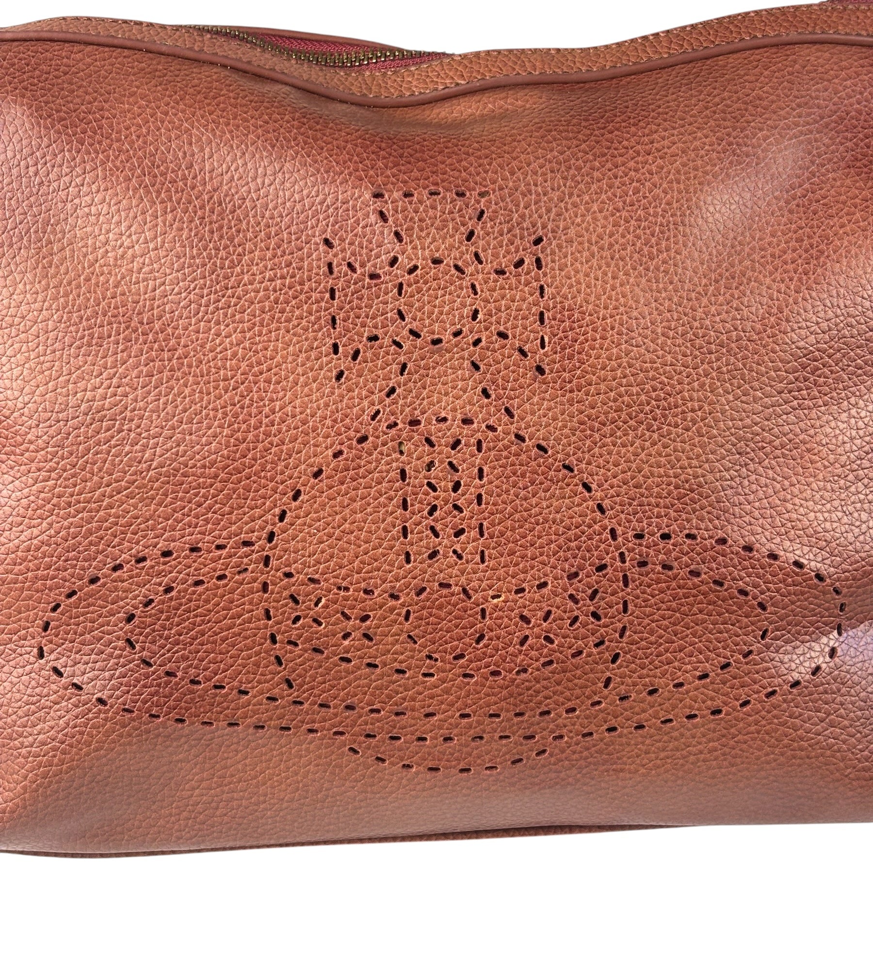 Vivienne Westwood Tan Brown Leather Perforated Orb Logo Shoulder Bag