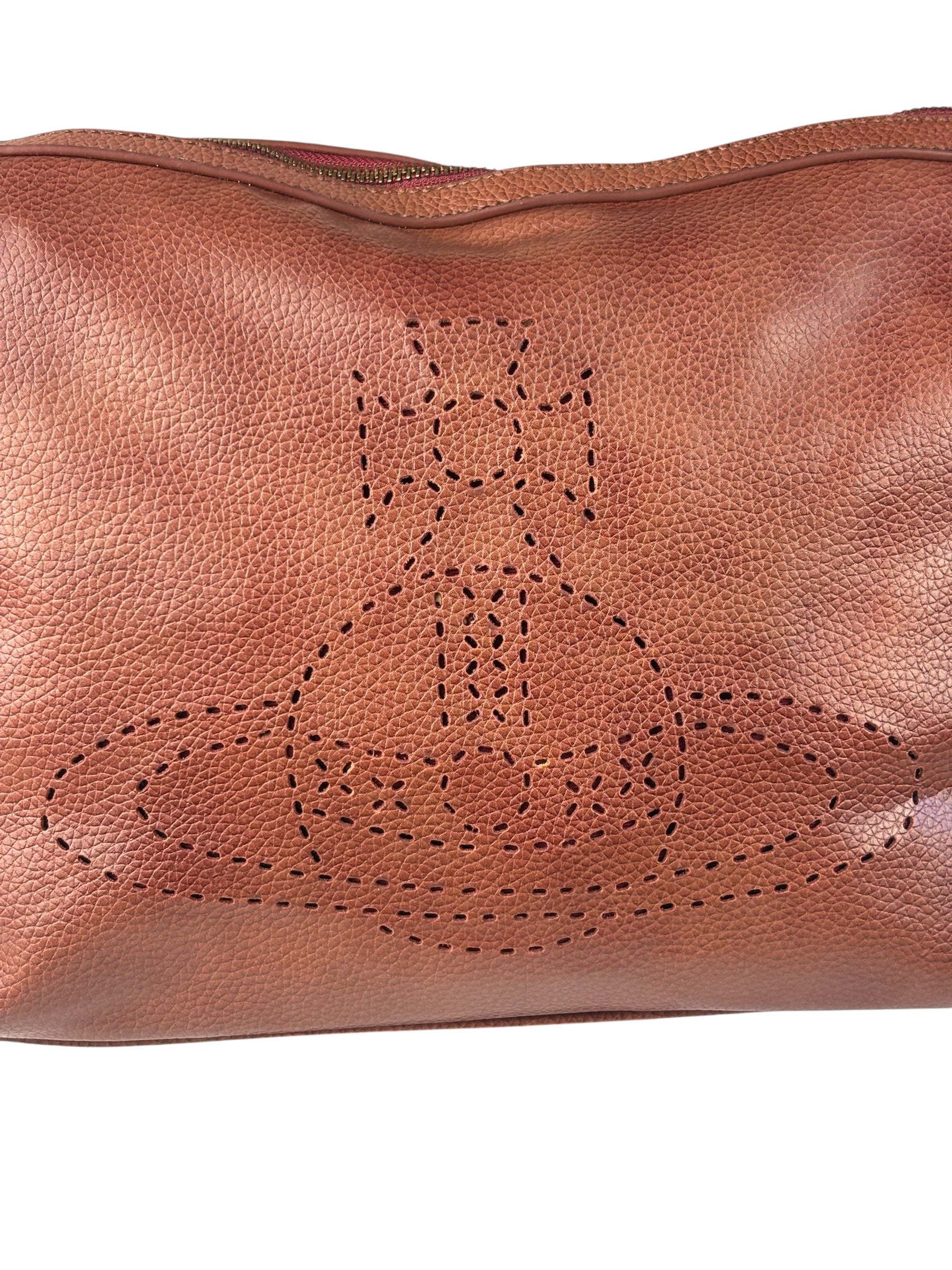 Vivienne Westwood Tan Brown Leather Perforated Orb Logo Shoulder Bag