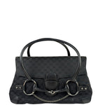 Gucci Black Leather Trim GG Horsebit Shoulder Bag