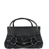 Gucci Black Leather Trim GG Horsebit Shoulder Bag