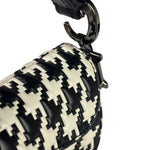 Christian Dior White/Black Leather Houndstooth Micro Saddle Bag