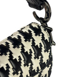 Christian Dior White/Black Leather Houndstooth Micro Saddle Bag