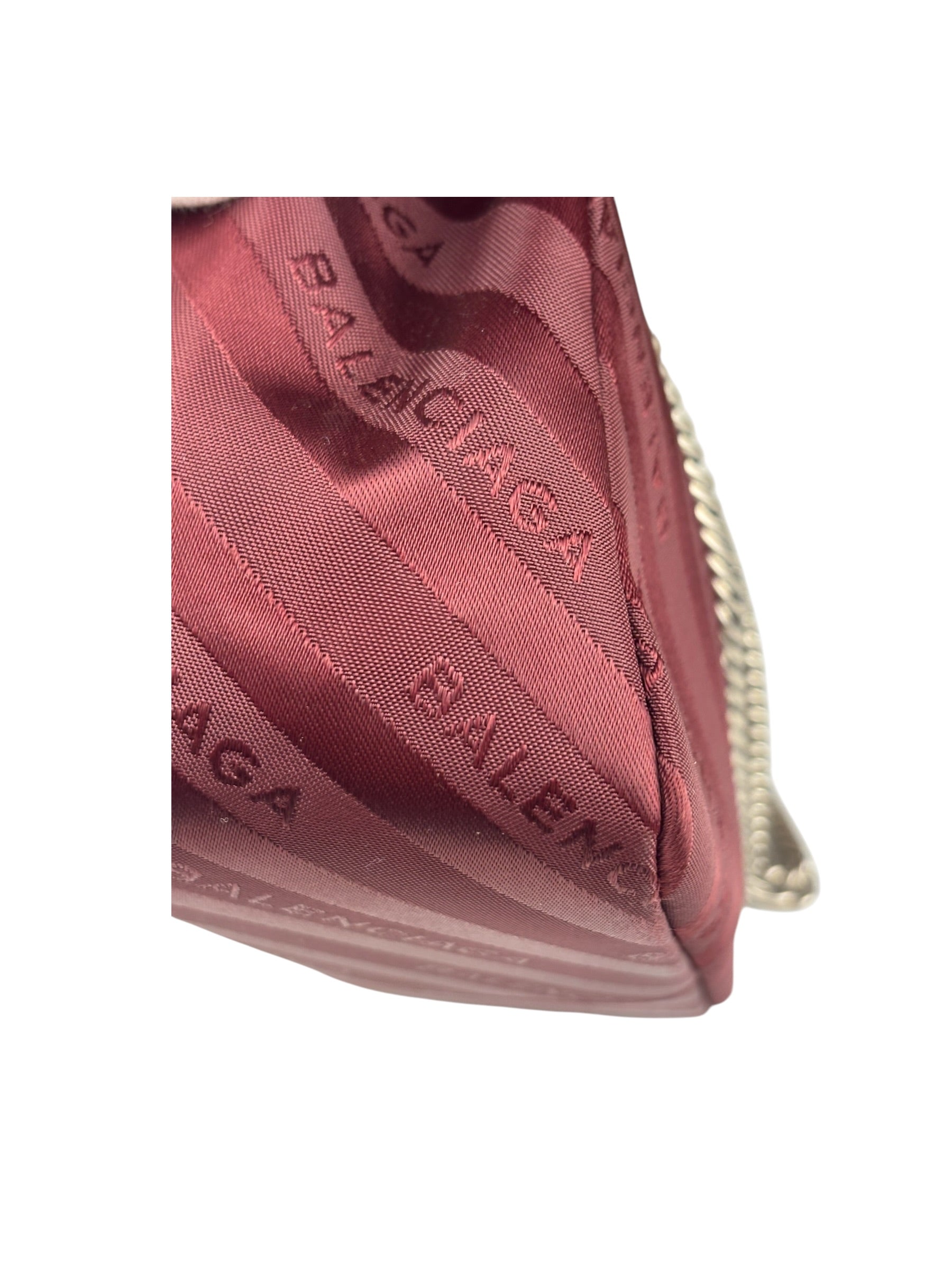 Balenciaga Burgundy Satin Jacquard Round S Lock Shoulder Bag
