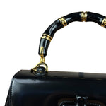 Gucci Vintage Black Leather Bamboo Top Handle Shoulder/Hand Bag