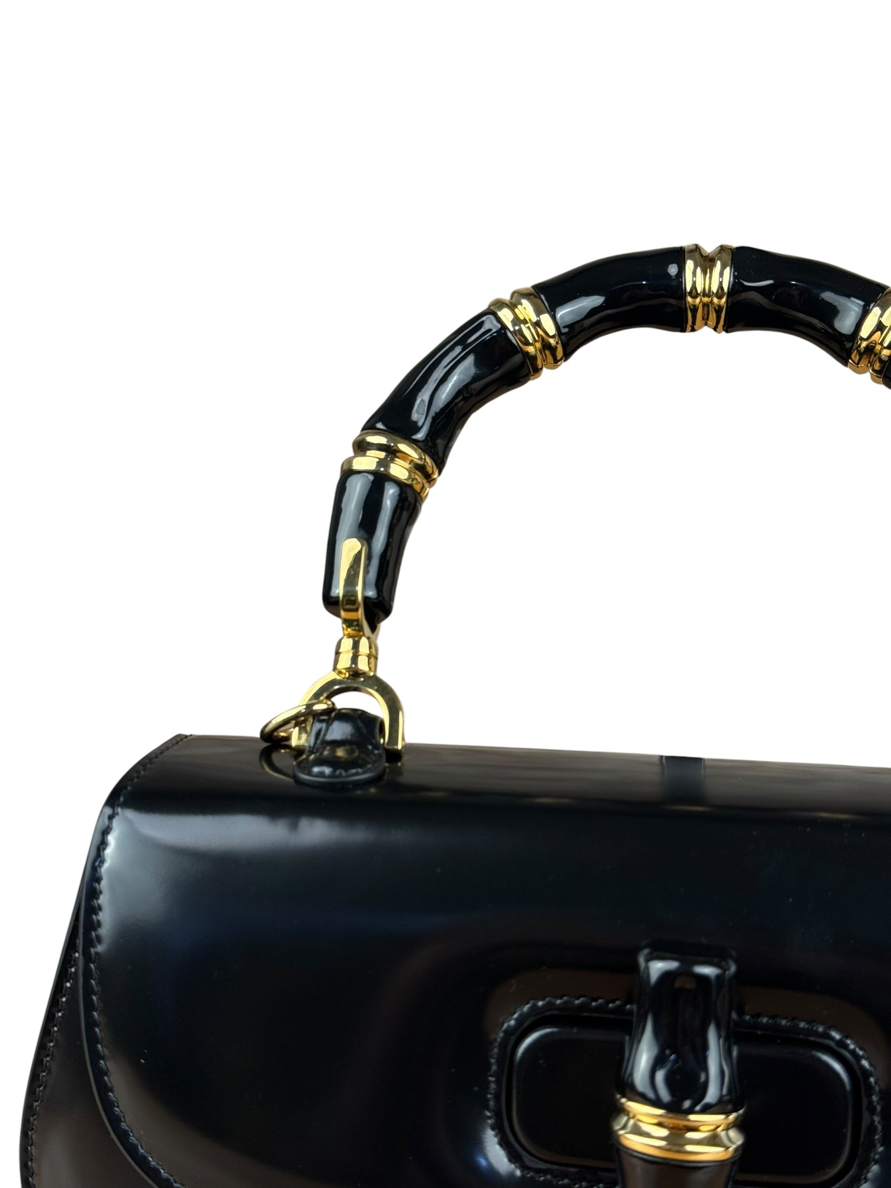 Gucci Vintage Black Leather Bamboo Top Handle Shoulder/Hand Bag
