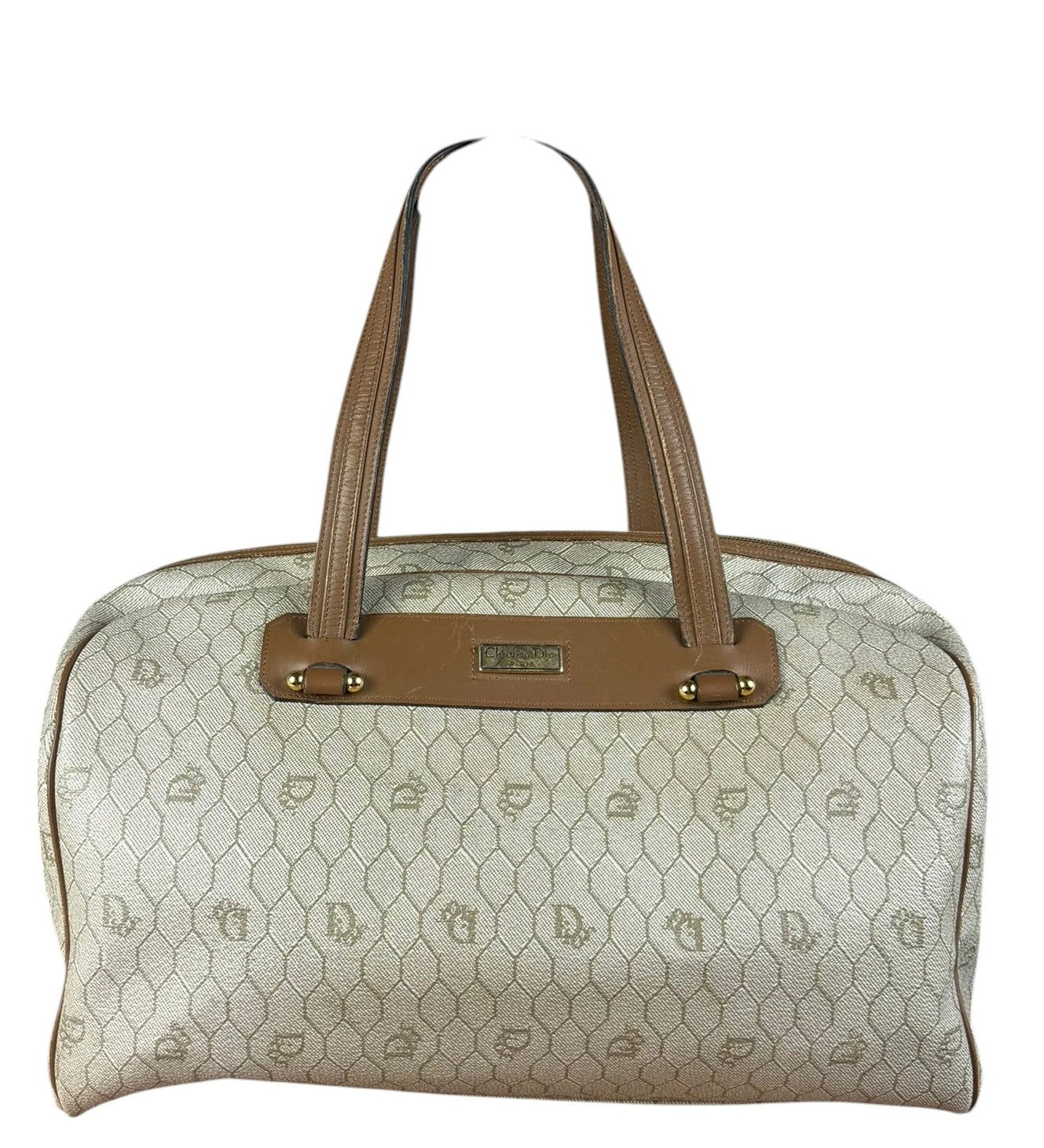 Christian Dior Vintage Beige Honeycomb Boston Bag