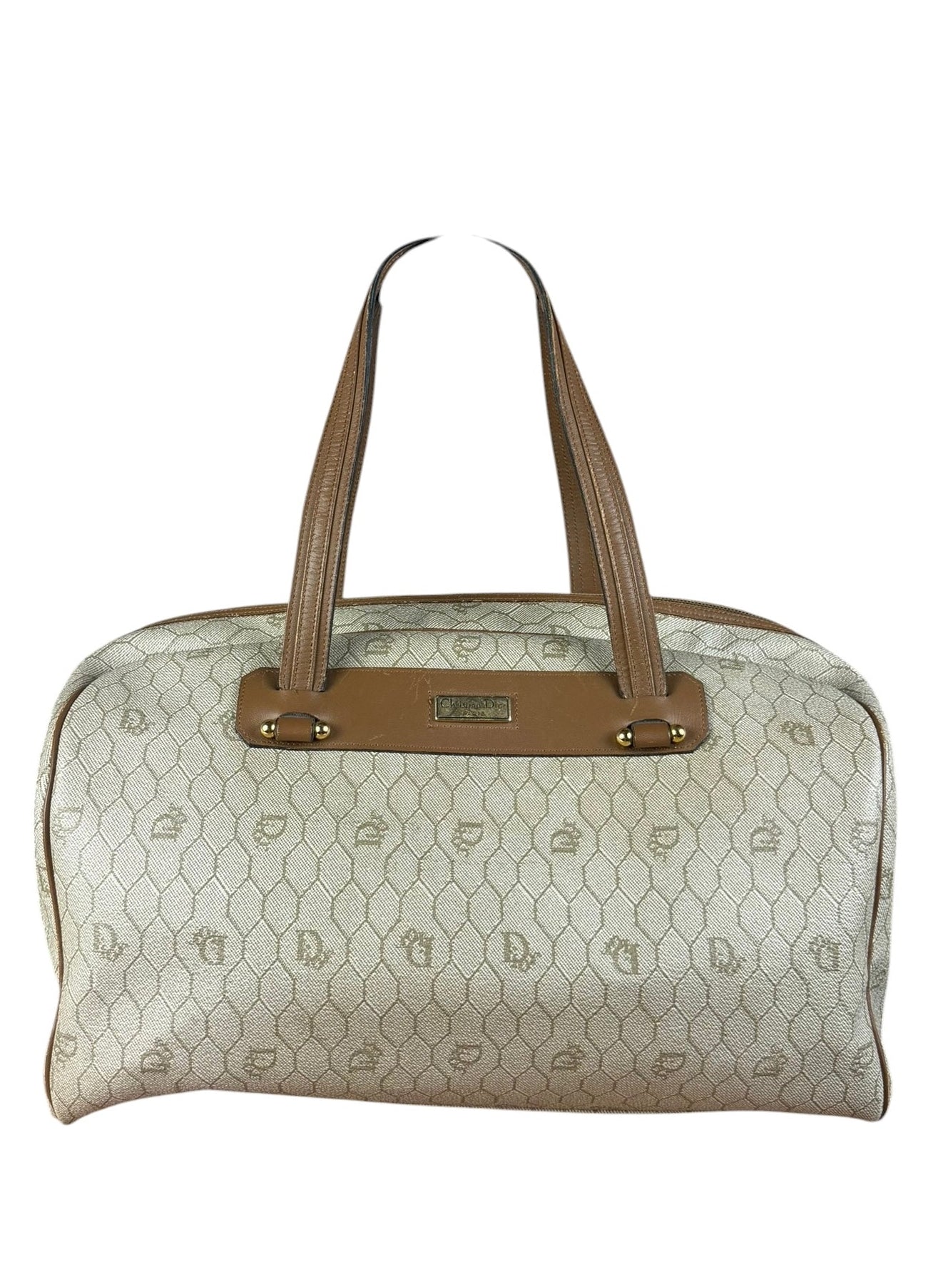 Christian Dior Vintage Beige Honeycomb Boston Bag