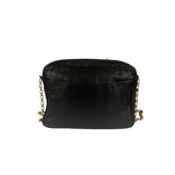 Chanel Vintage Black Leather Mademoiselle Vertical Quilted Shoulder Bag 1990's