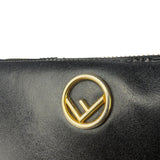 Fendi Black Leather F Logo Zip-Around Long Wallet