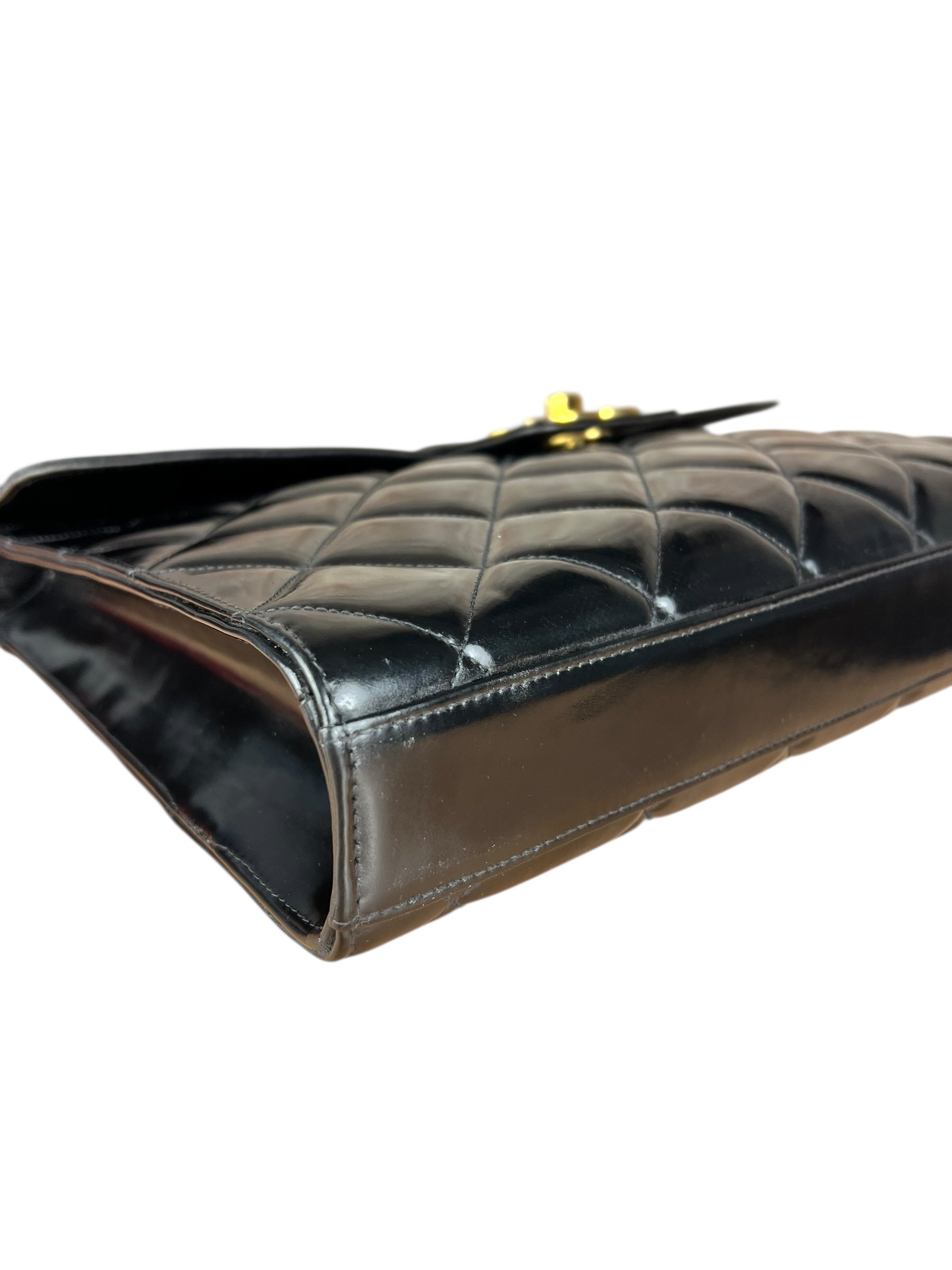 Chanel CC Black Patent Quilted Flap Briefcase Handbag '95