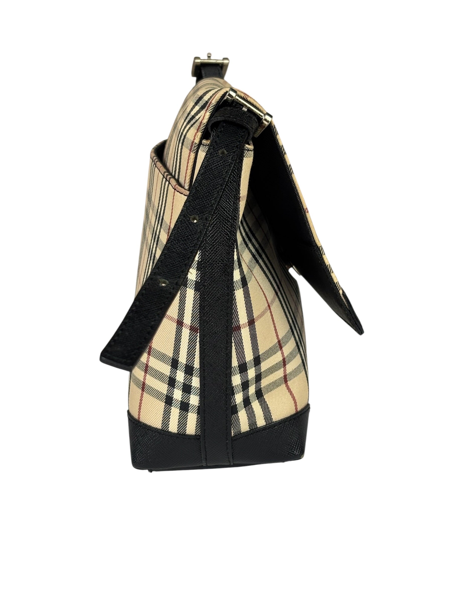 Burberry Black Leather Trim House Check Flap Crossbody Bag