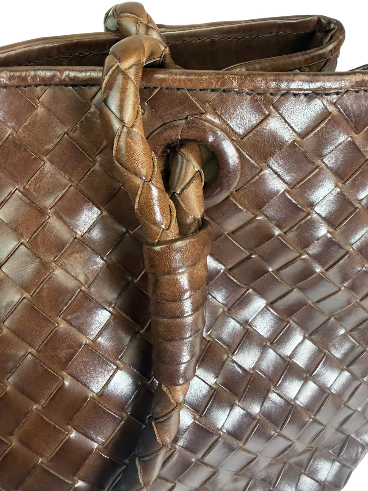 Bottega Veneta Brown Leather Intrecciato Top Handle Small Tote