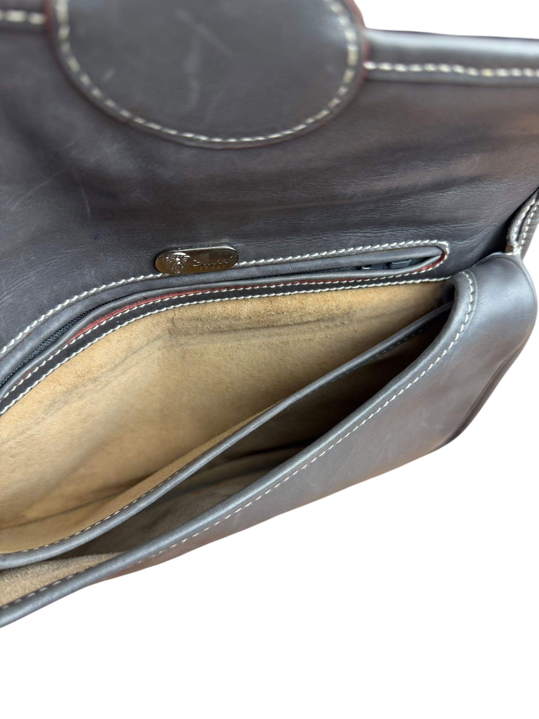 Gucci Vintage Grey Leather Flap Clutch