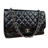 Chanel Black Caviar Quilted Leather Classic Jumbo Double Flap Bag 2011
