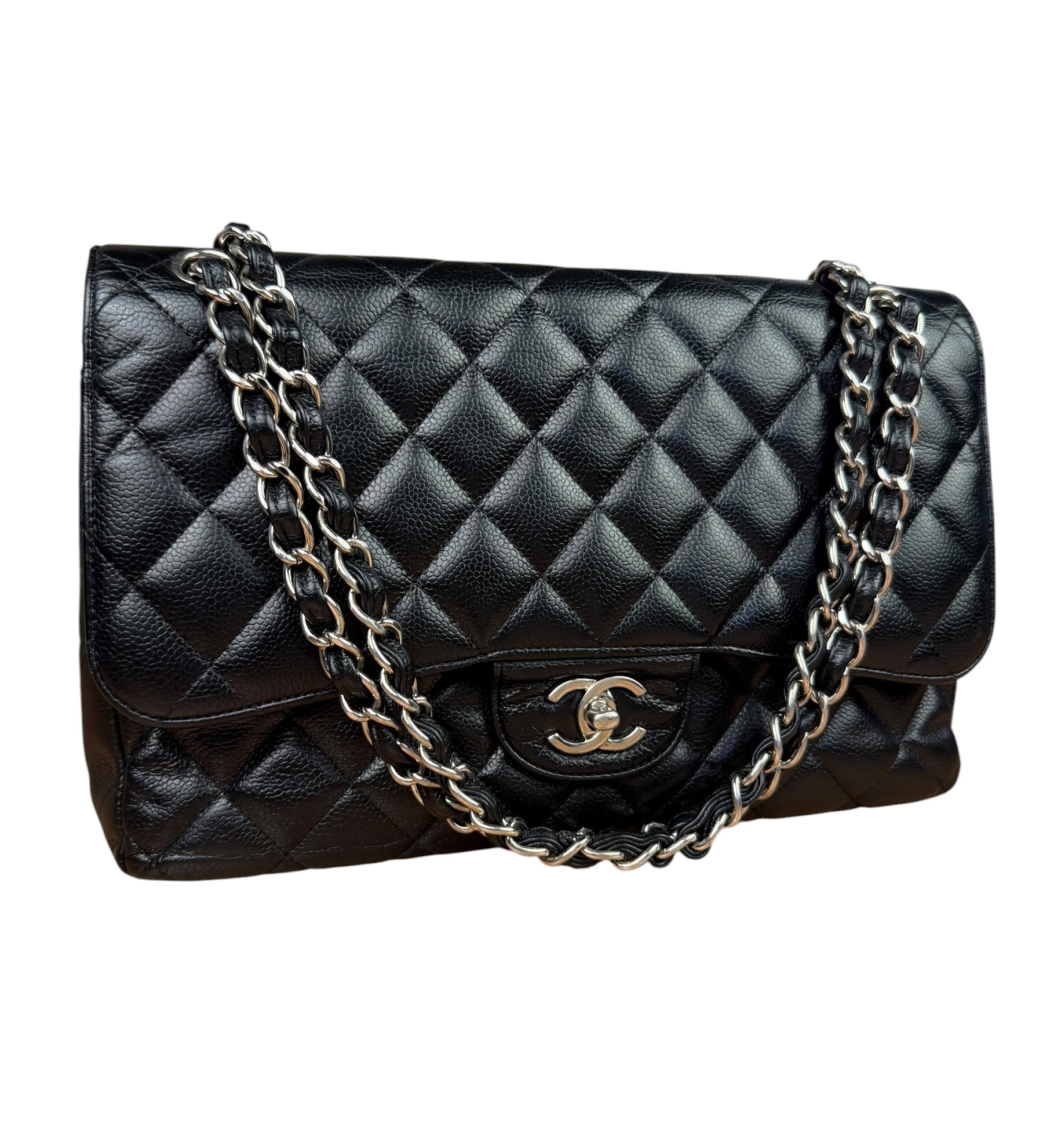 Chanel Black Caviar Quilted Leather Classic Jumbo Double Flap Bag 2011