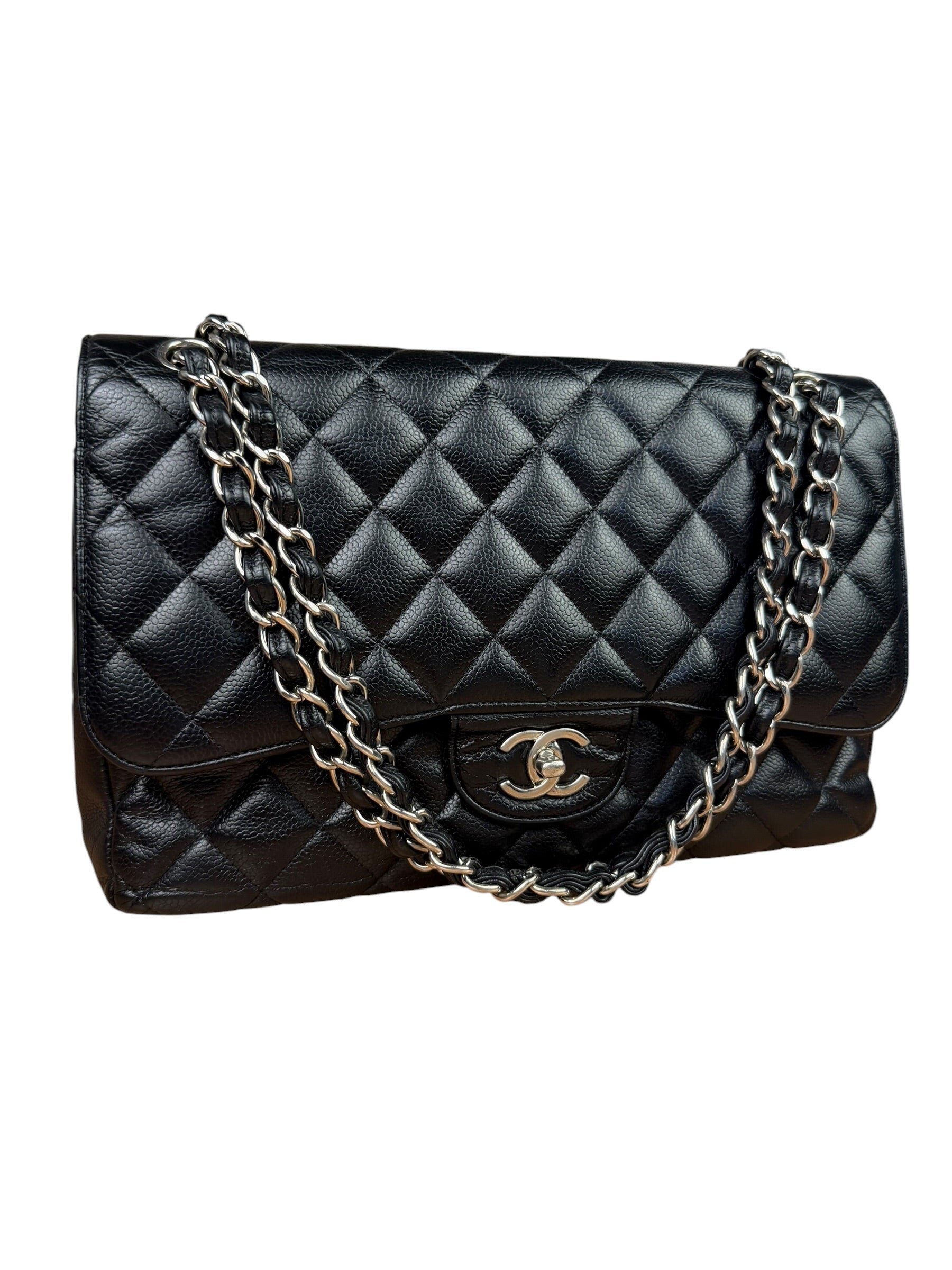 Chanel Black Caviar Quilted Leather Classic Jumbo Double Flap Bag 2011
