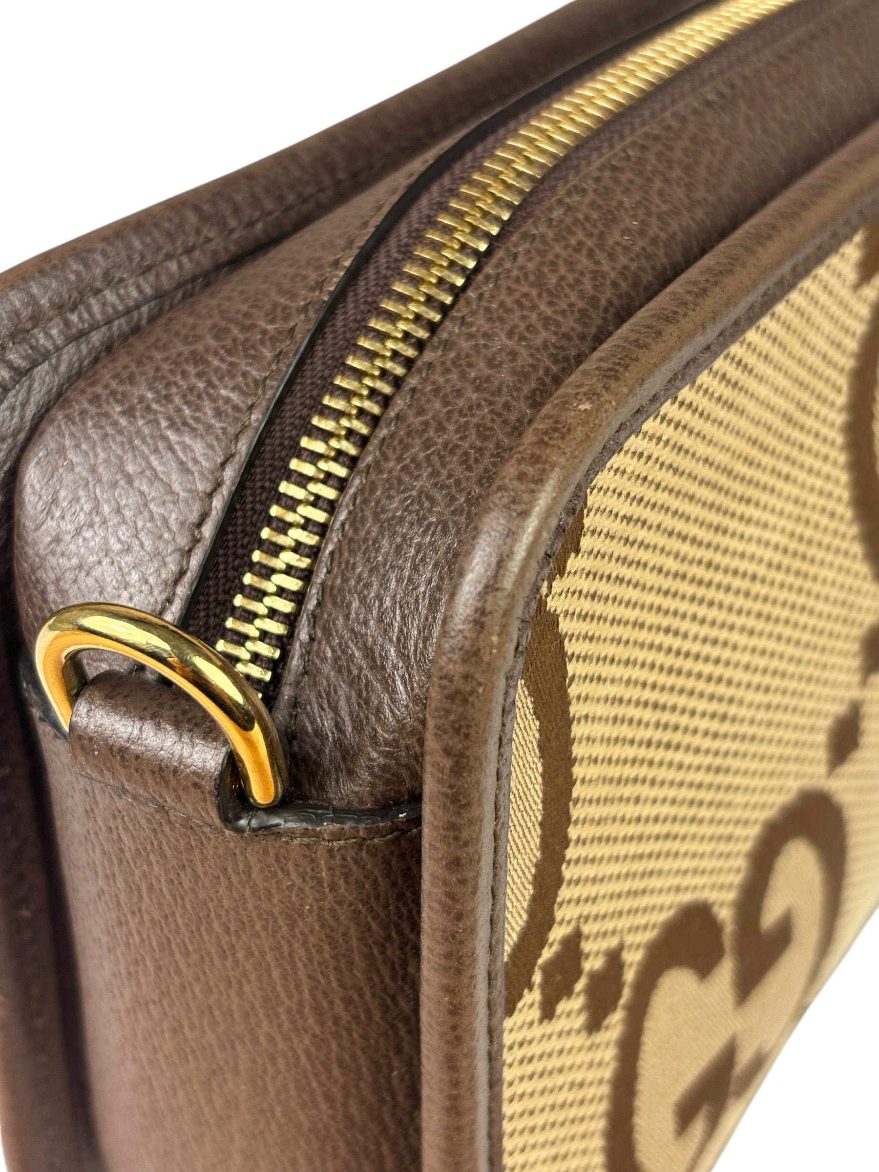 Gucci Brown Leather Trim Jumbo GG Mini Crossbody