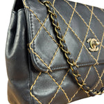 Chanel Vintage Navy Blue Leather Wild Stitch Surpique Flap Bag 2001