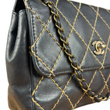 Chanel Vintage Navy Blue Leather Wild Stitch Surpique Flap Bag 2001