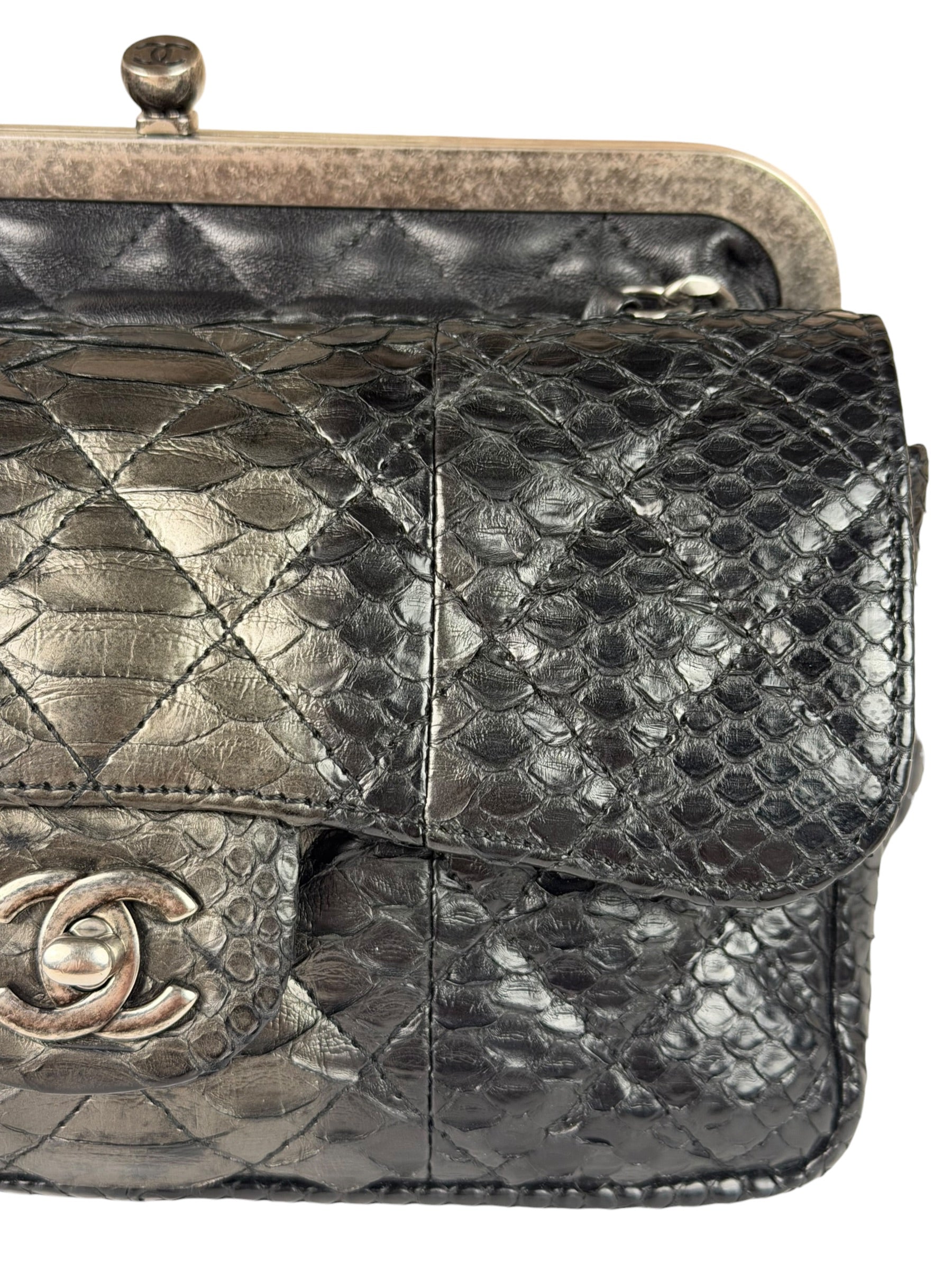 Chanel Black Python Leather Kiss-Lock Flap Bag 2015