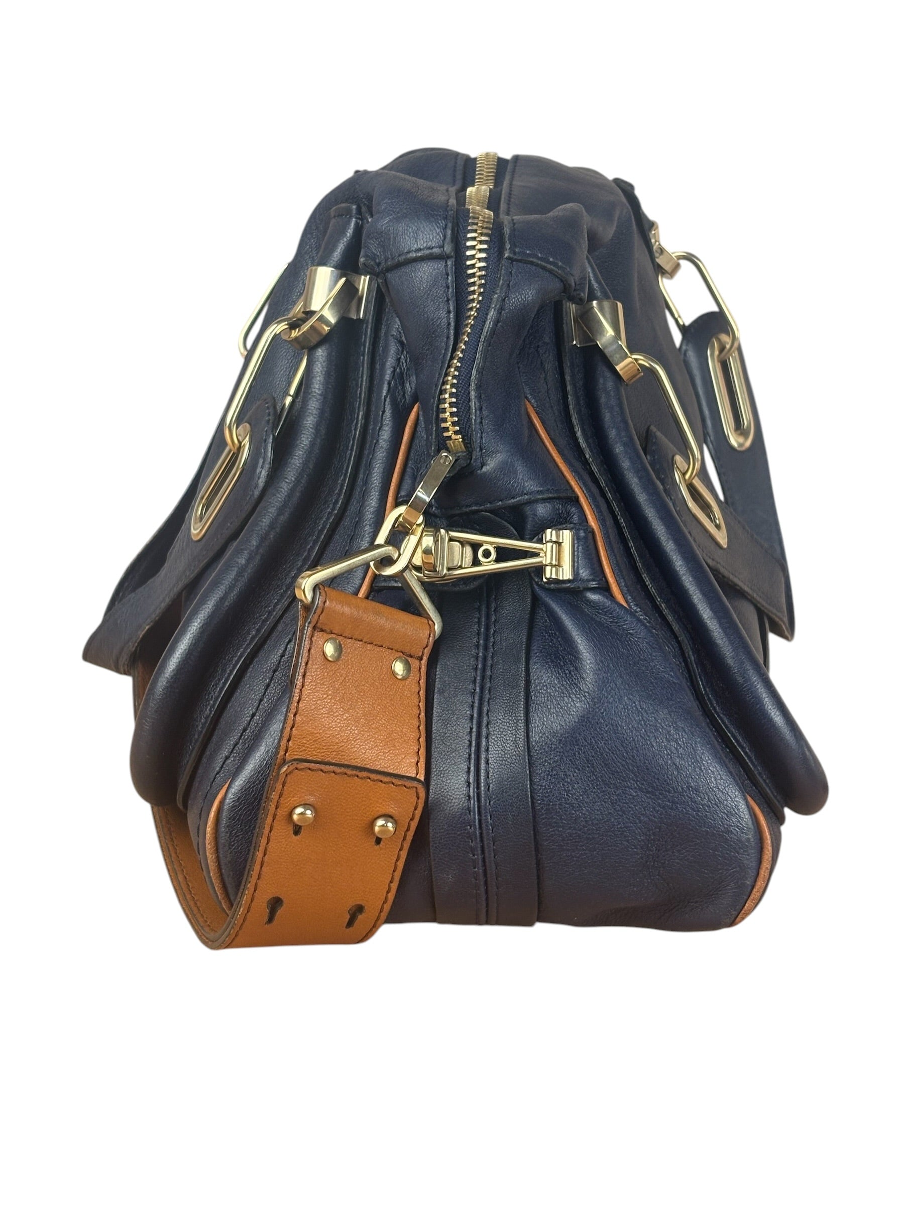 Chloe Night Blue Leather Medium Paraty Military Hand/Shoulder Bag