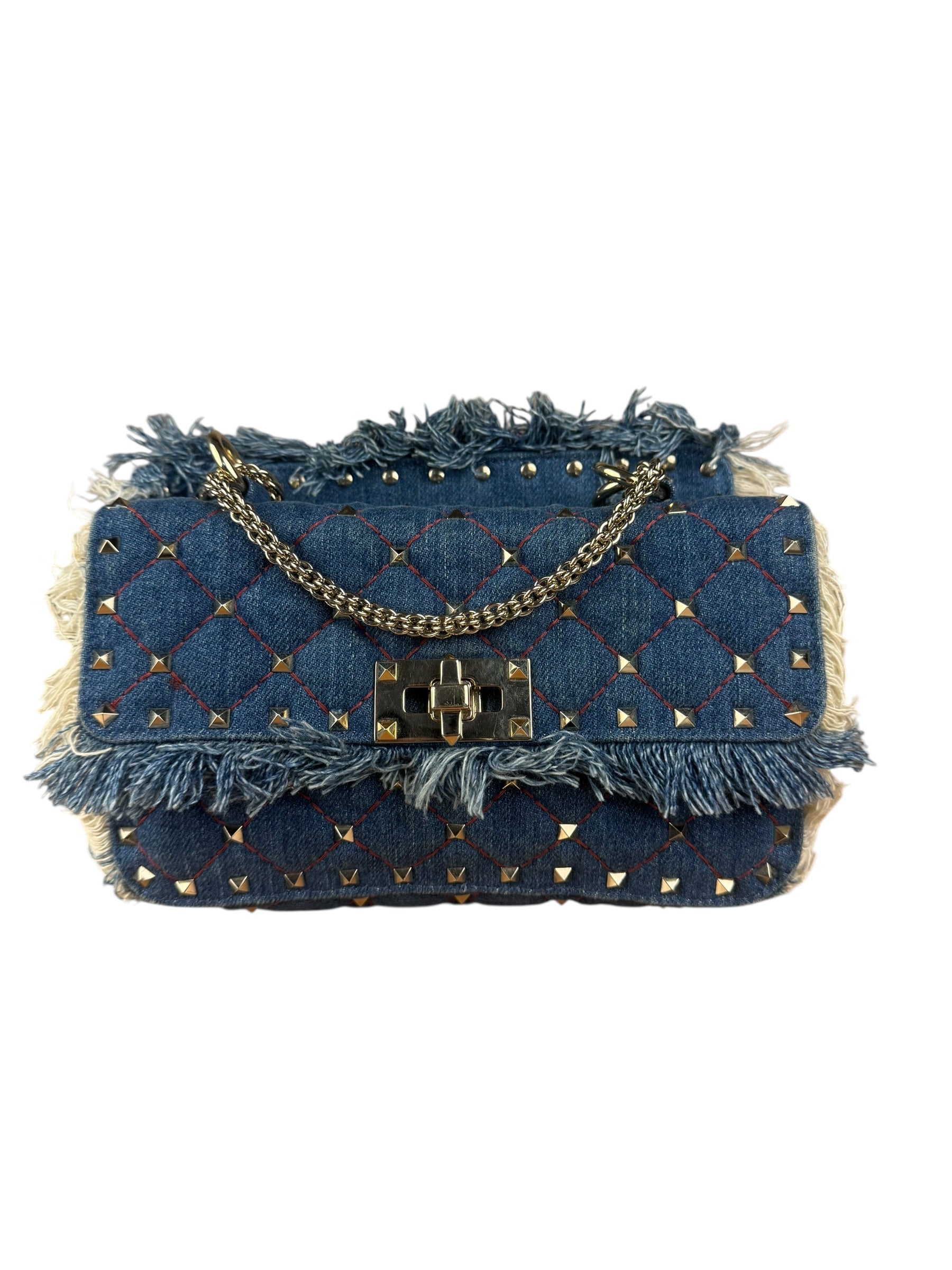 Valentino Garavani Denim Rockstud Spike Shoulder Bag