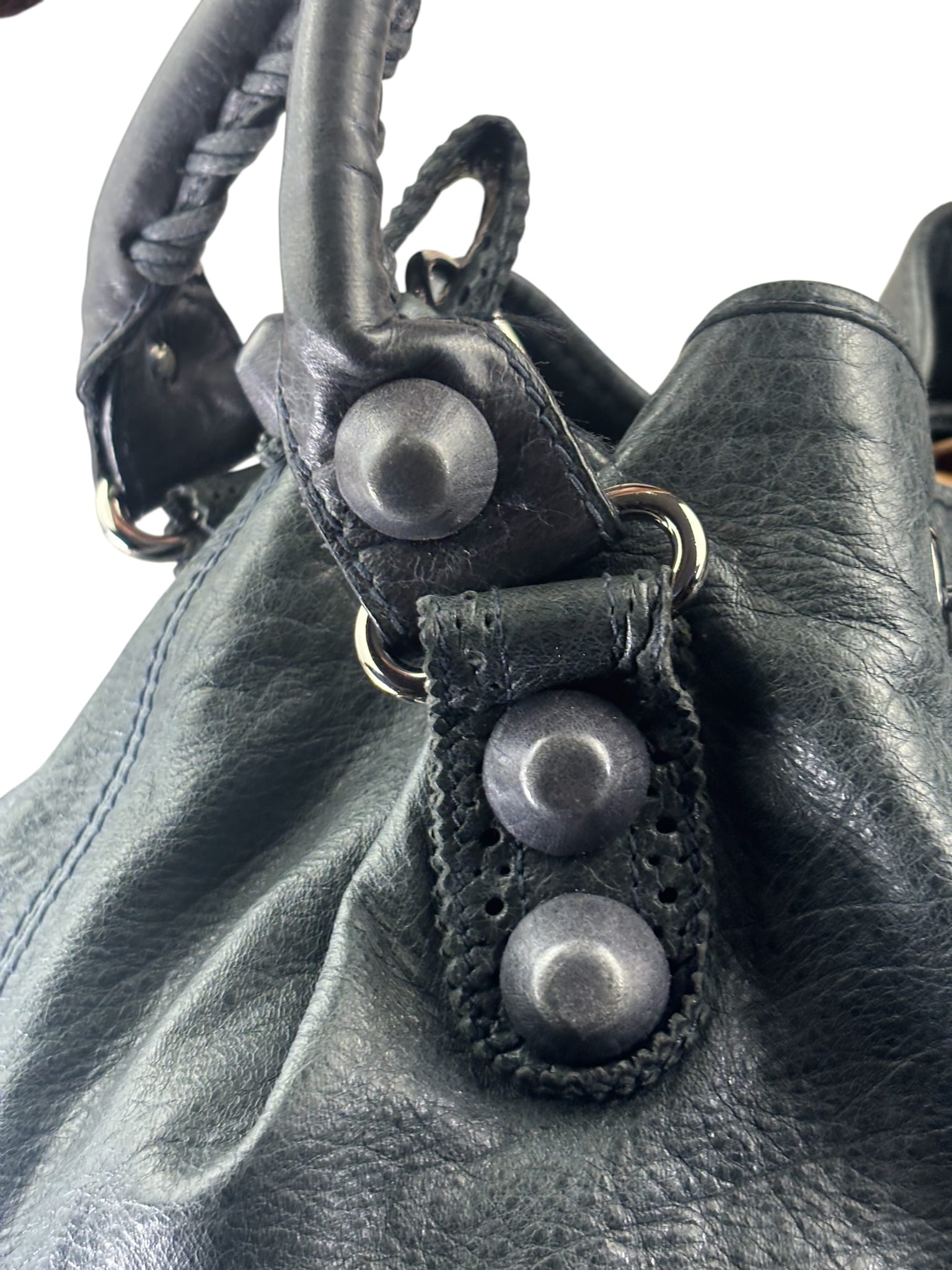 Balenciaga Grey Lambskin Giant Brogues Pompom Two-Way Bag