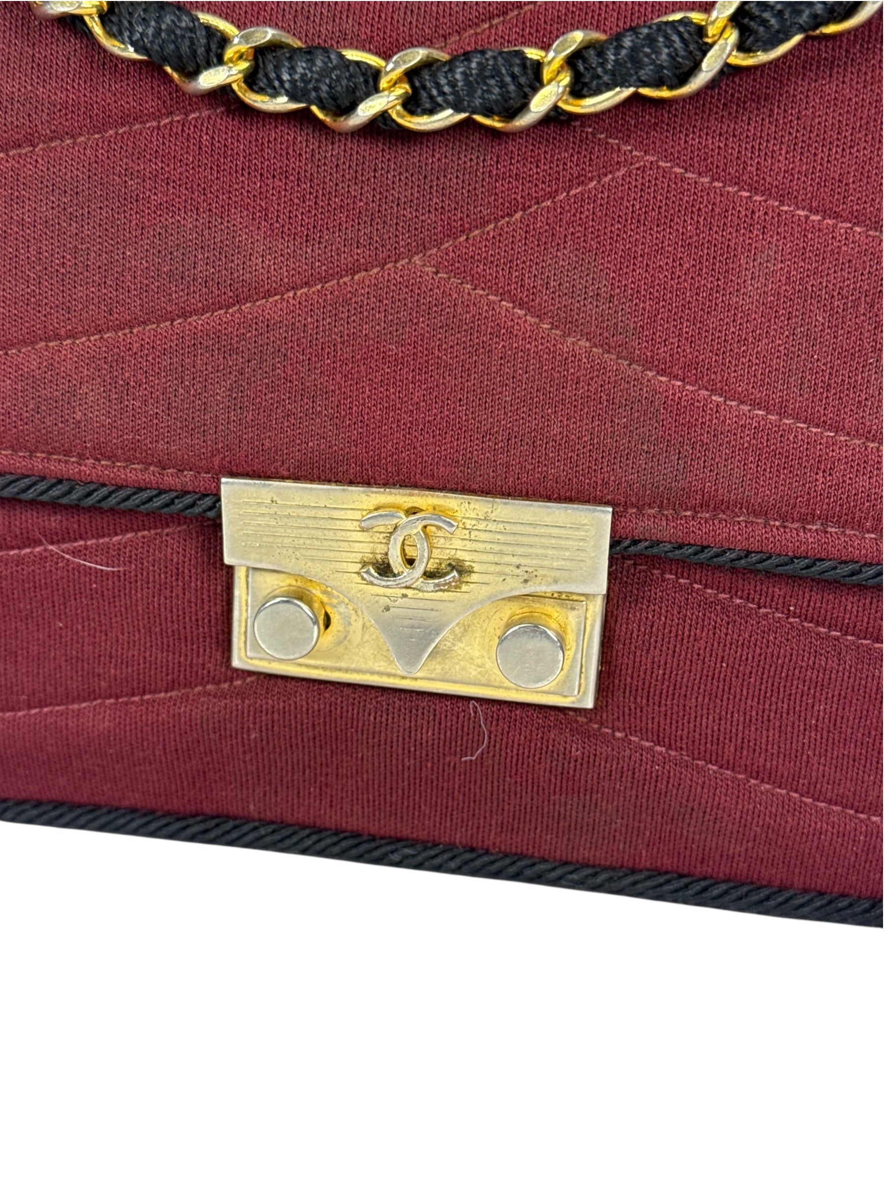Chanel Vintage Burgundy Cotton Pairs-Seoul Pagoda Flap Bag