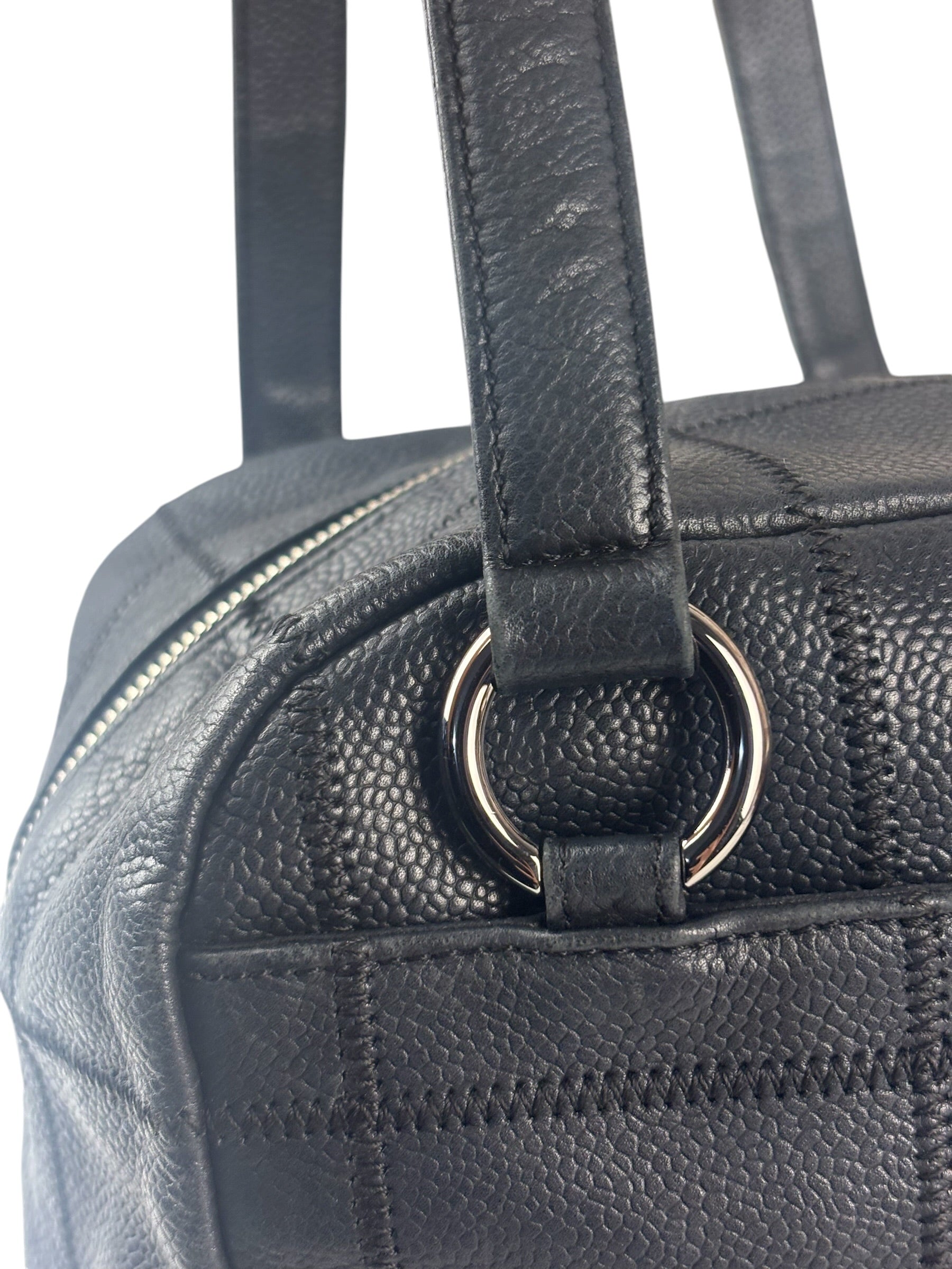 Chanel Navy Chocolate Bar Square Quilt LAX Bowler Bag 2004