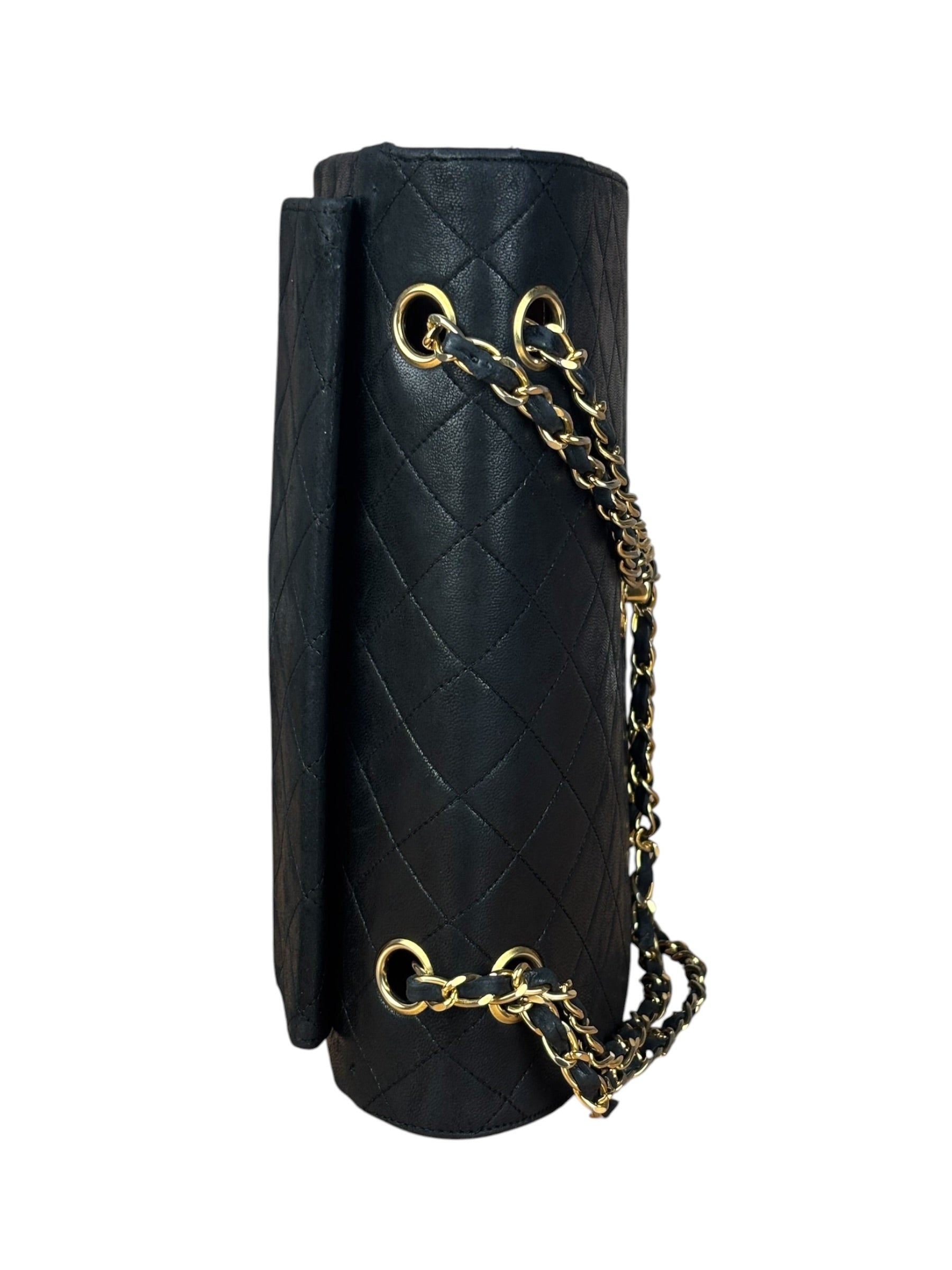 Chanel Black Quilted Leather Full Flap Chain Bag 1986