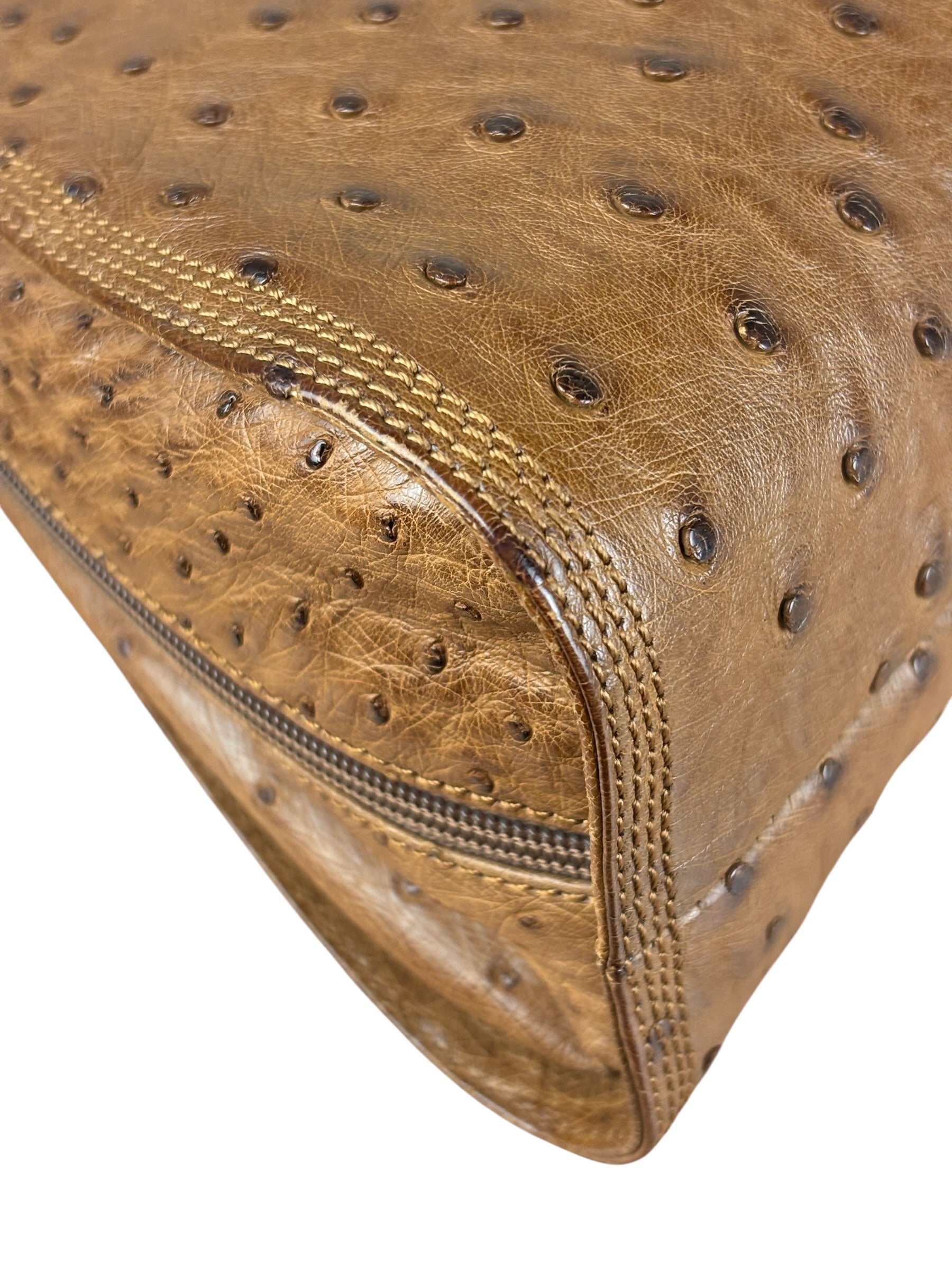 Loewe Vintage Brown Ostrich Print Leather Triangular Shoulder Bag