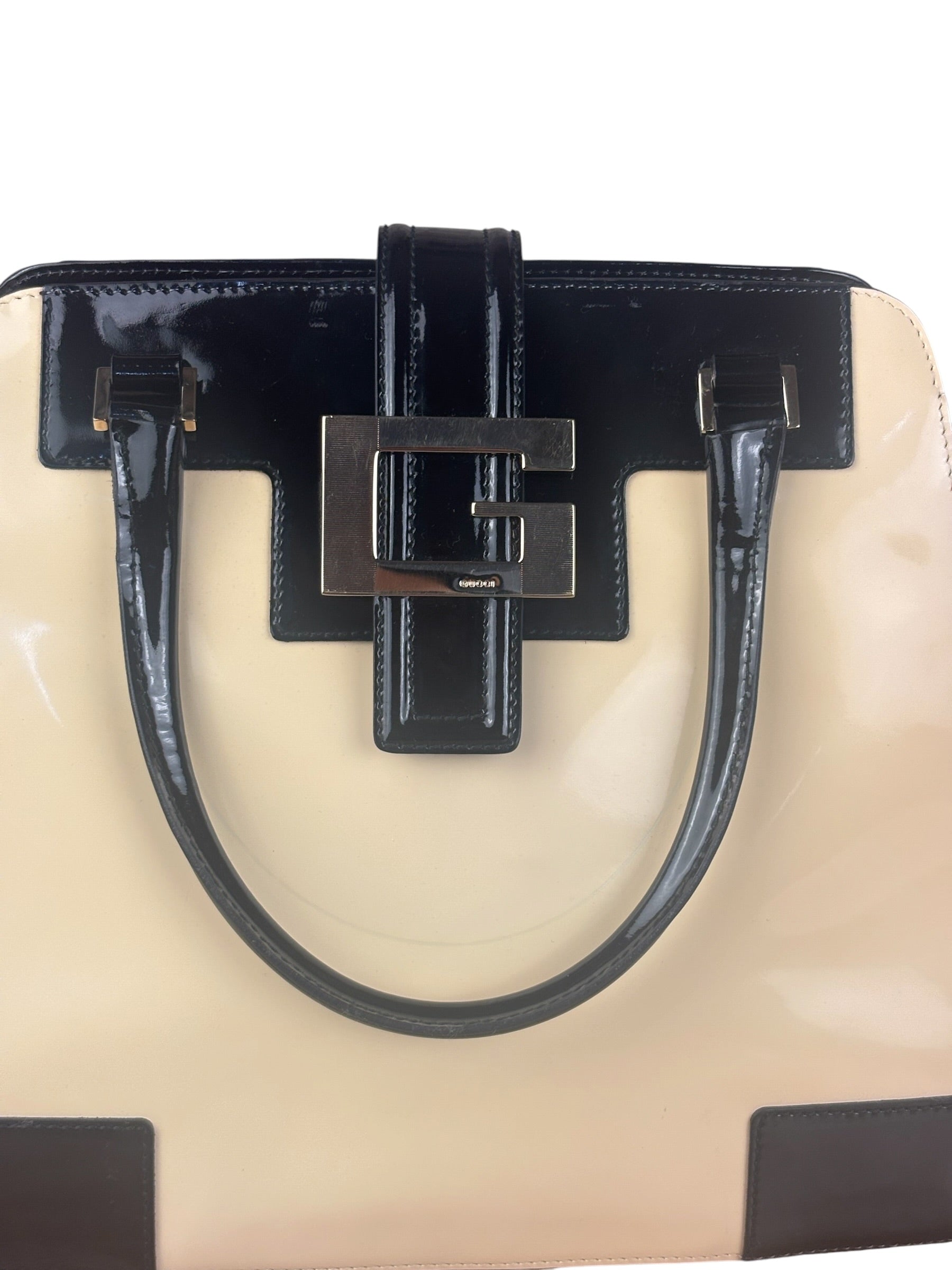 Gucci Cream/Beige Patent Leather Square Hand Bag