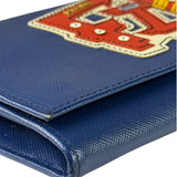 Prada Blue Saffiano Leather Fire Flap Wallet On Chain
