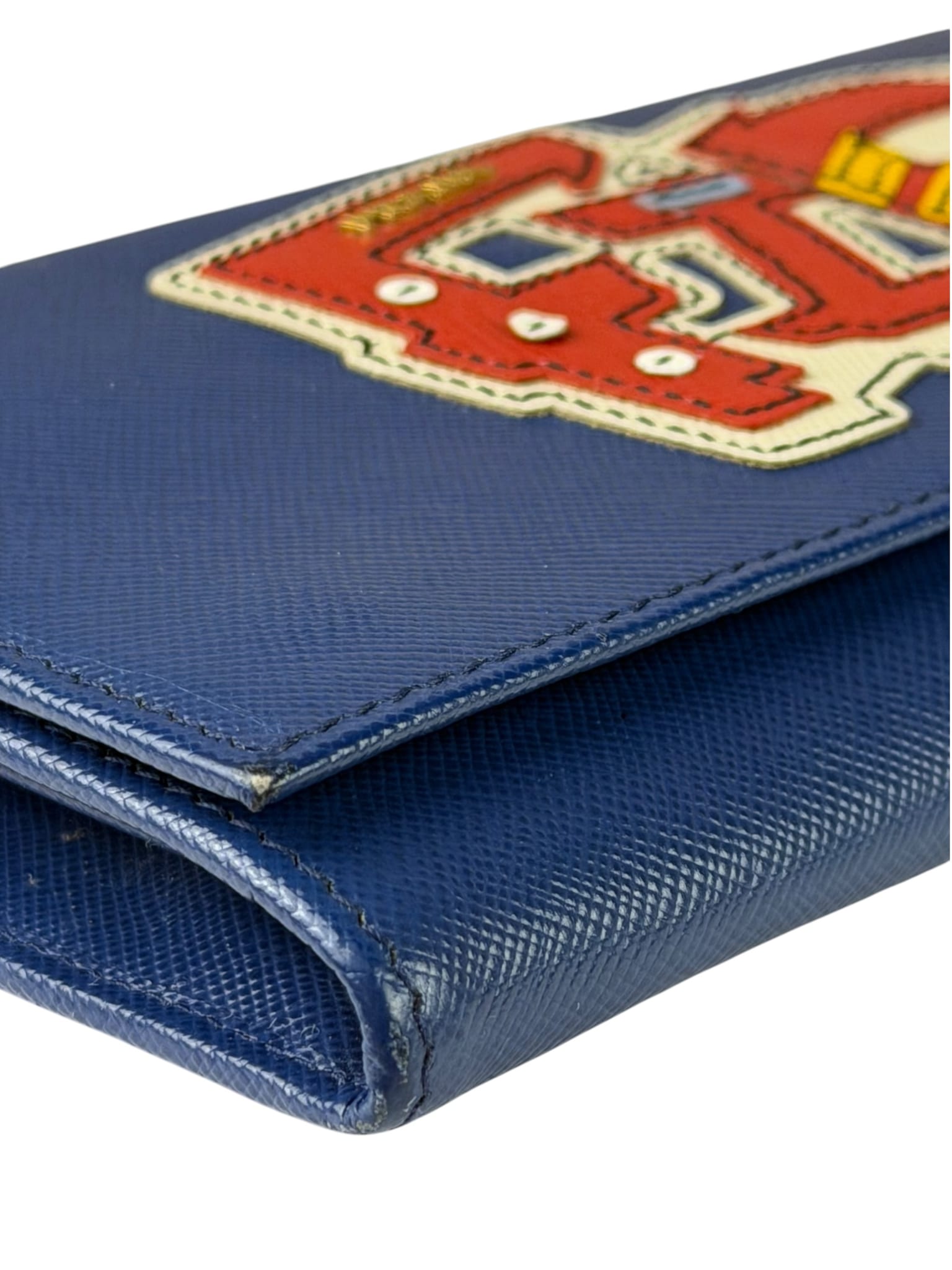 Prada Blue Saffiano Leather Fire Flap Wallet On Chain