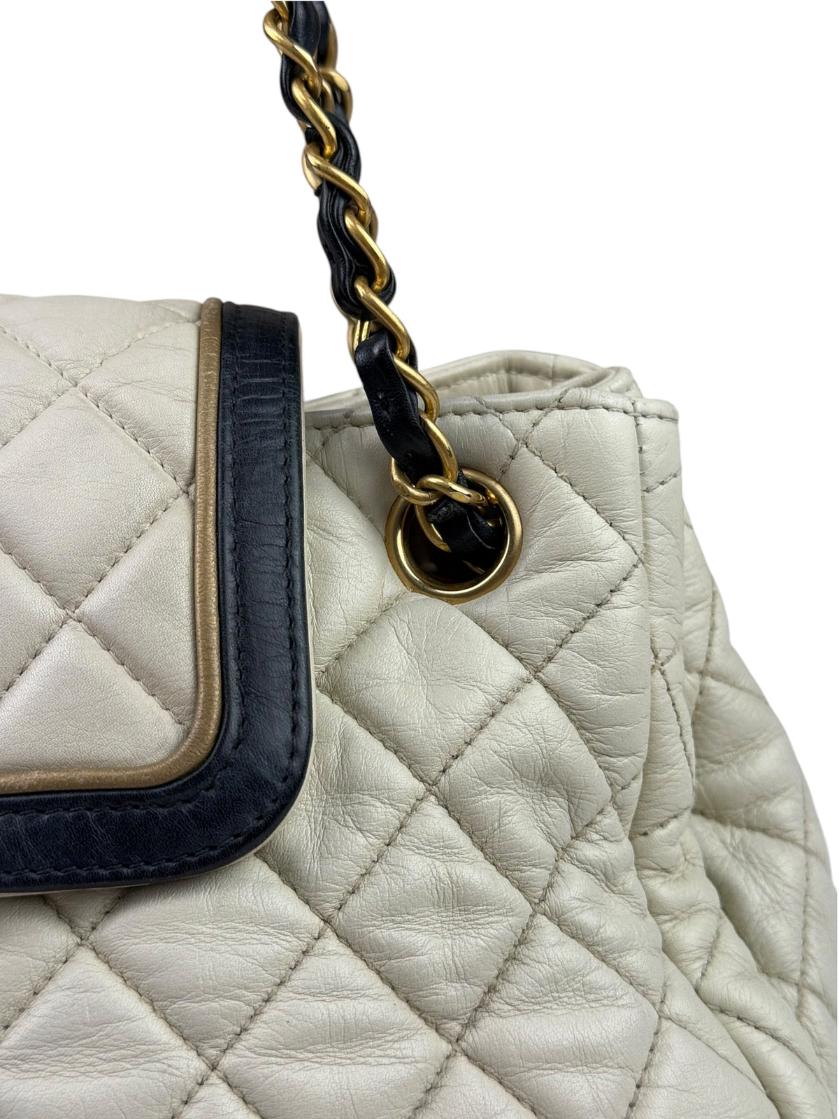 Chanel White/Black Quilted Lambskin East/West Mademoiselle Accordion Flap Bag 2012