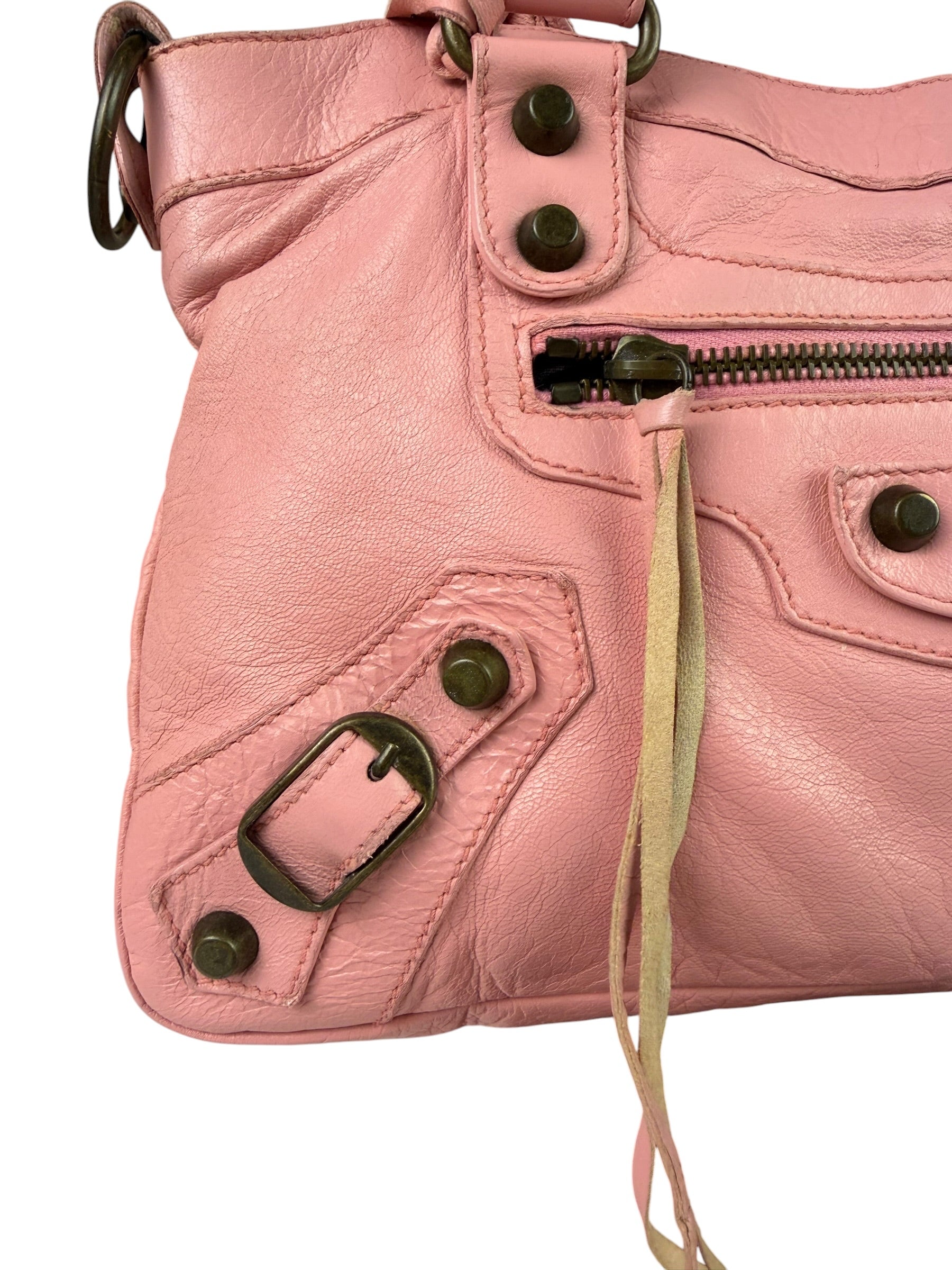 Balenciaga Pink Lambskin Motocross Classic City Two-Way Bag