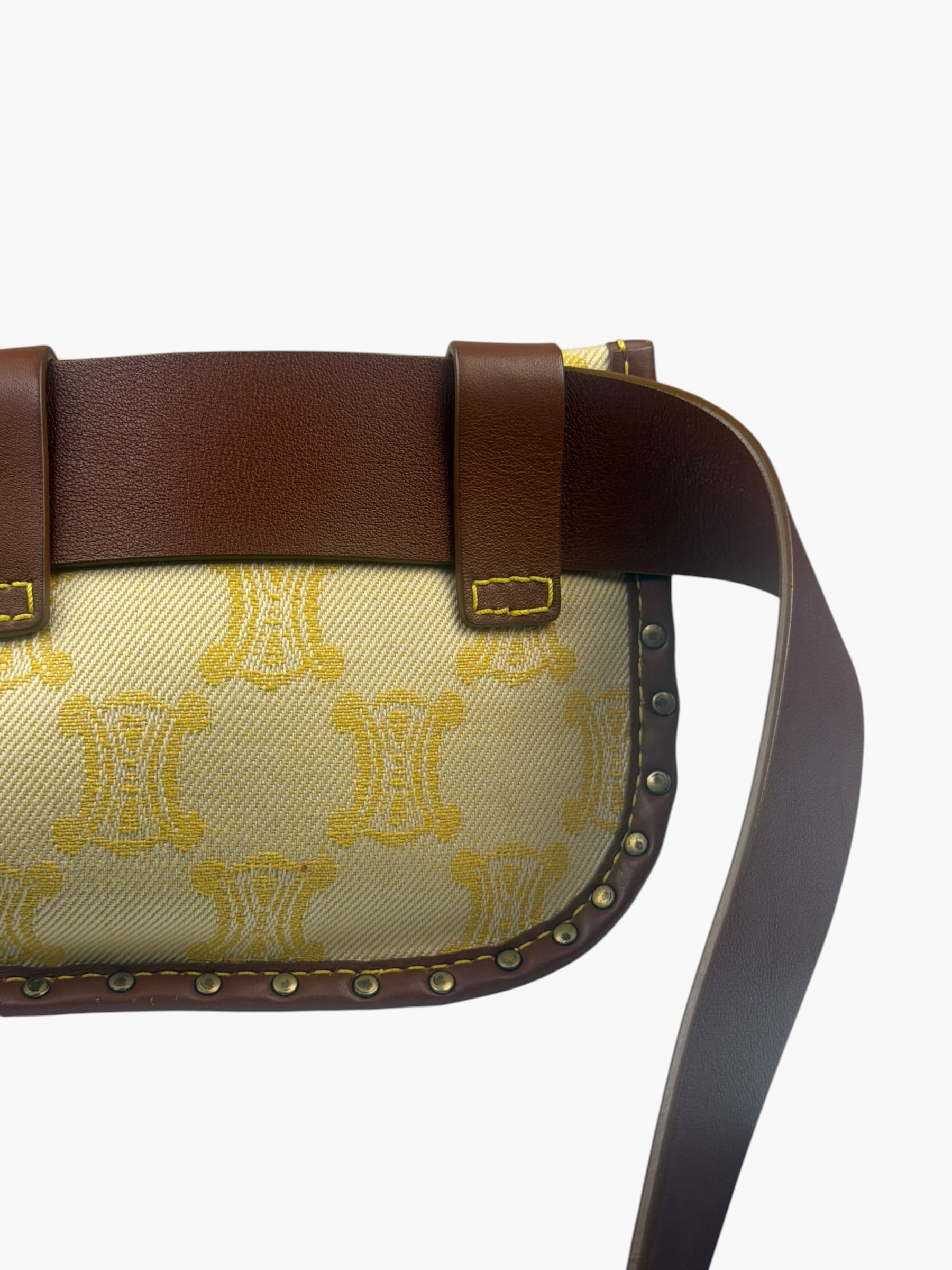 Celine Yellow/Brown Leather Trim Macadam Belt Bag