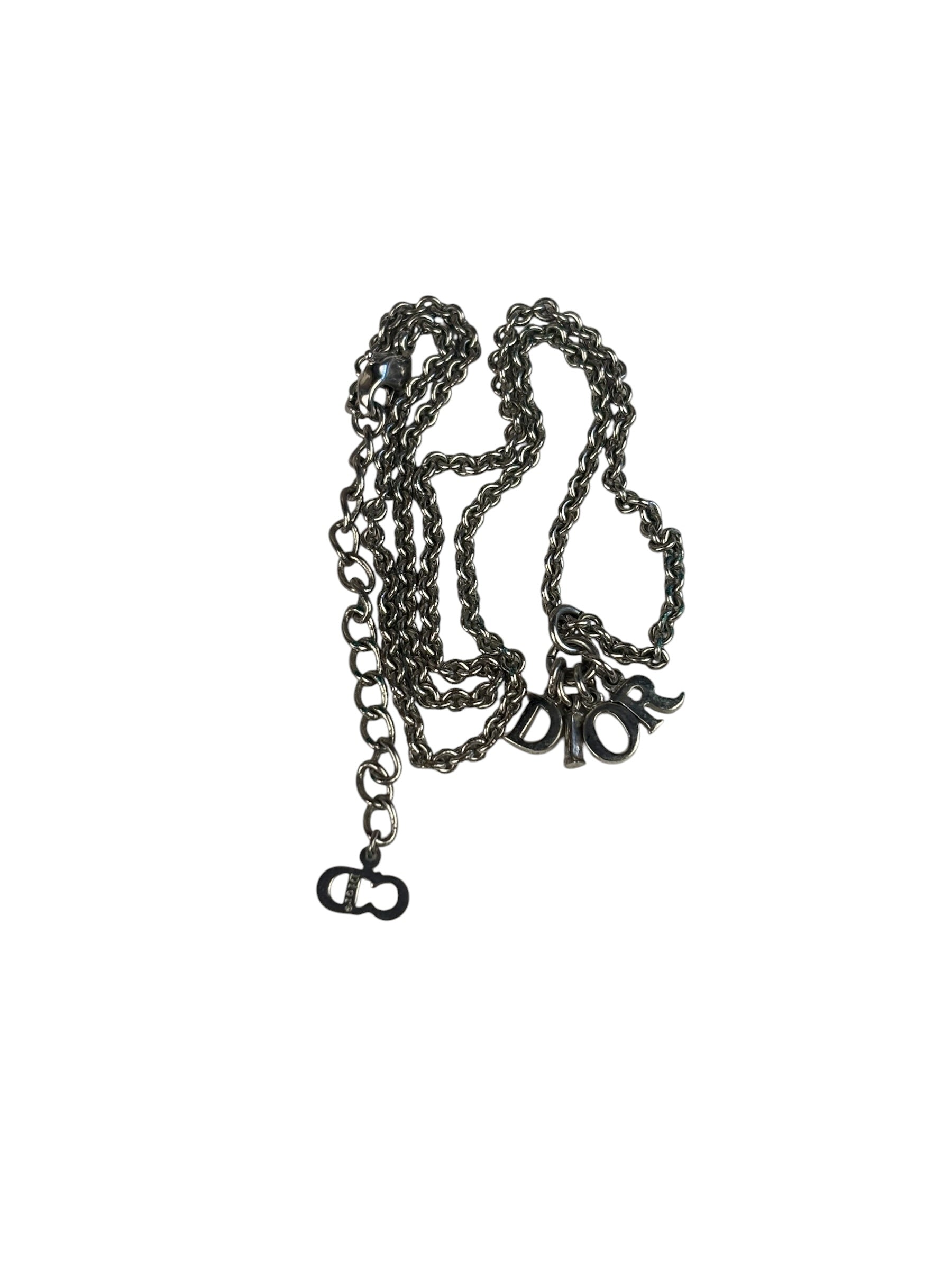 Christian Dior Dior Letter Charm Silver Necklace