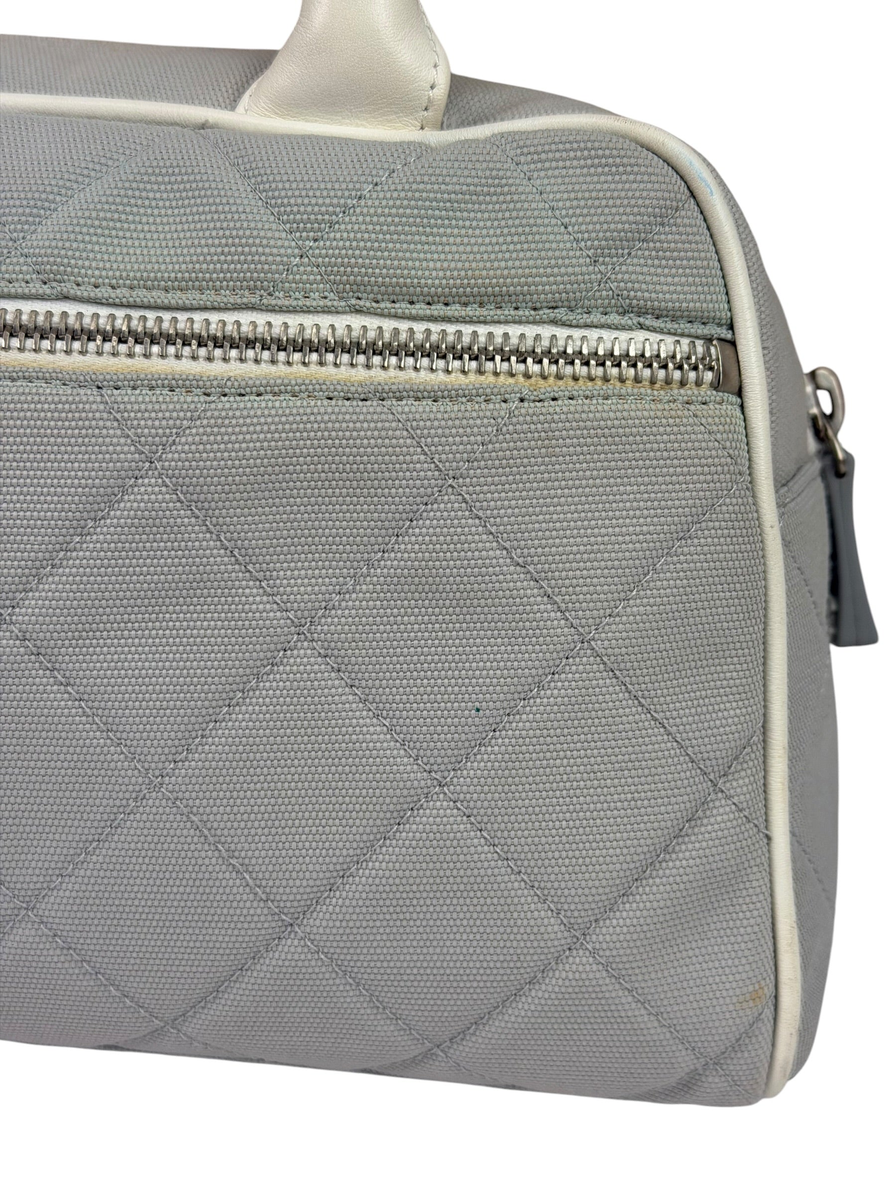 Chanel Grey Quilted Leather Trim Bowling Bag 2000