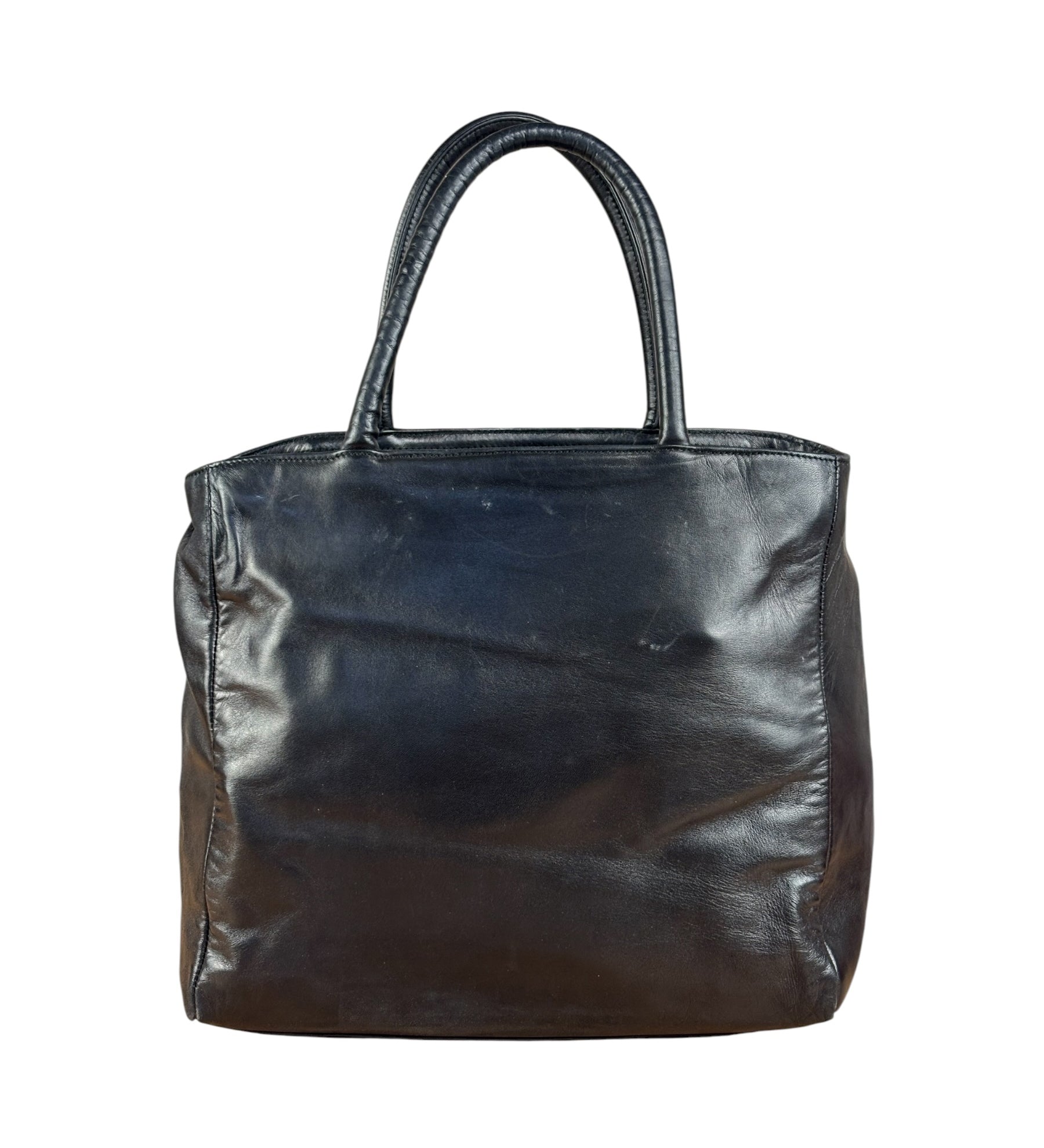 Prada Vintage Black Leather Tote Bag