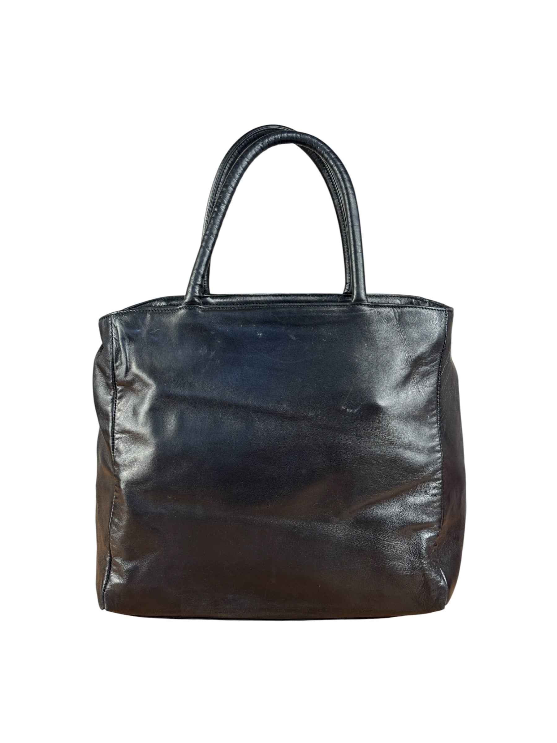 Prada Vintage Black Leather Tote Bag