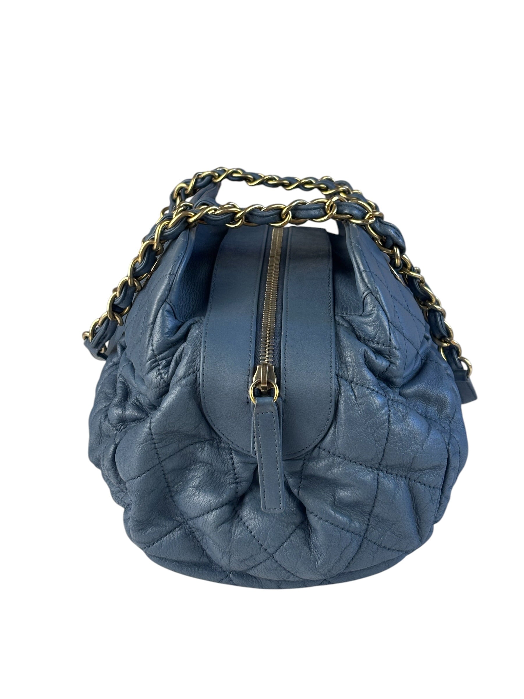 Chanel Blue Quilted Calfskin Iridescent Bowling Bag 2011
