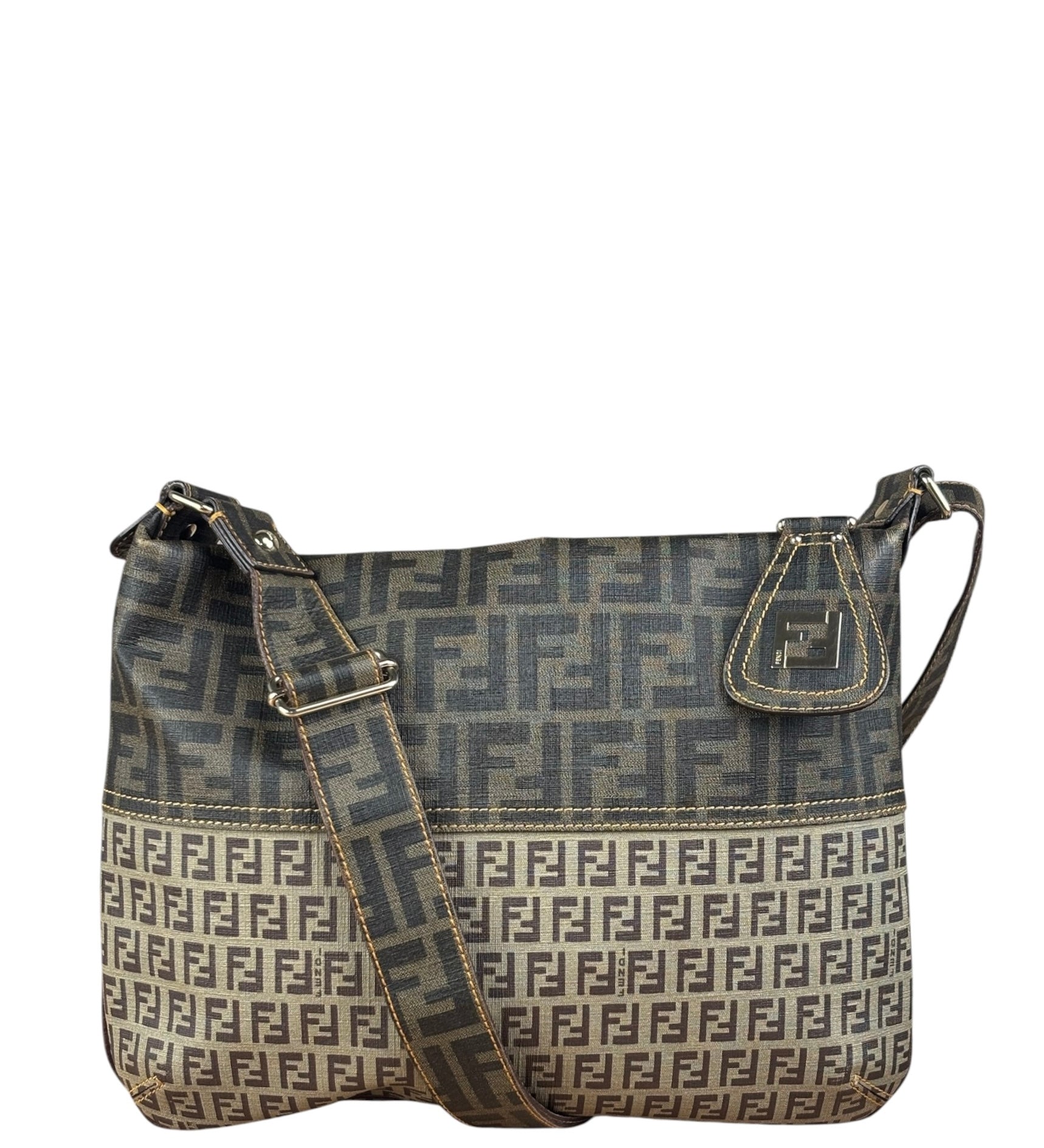 Fendi Vintage Two-Tone Leather Zucchino Messenger/Shoulder Bag